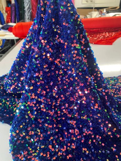 Iridescent Multicolor Blue Sequin on Velvet - Image 3