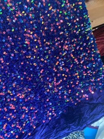 Iridescent Multicolor Blue Sequin on Velvet - Image 6