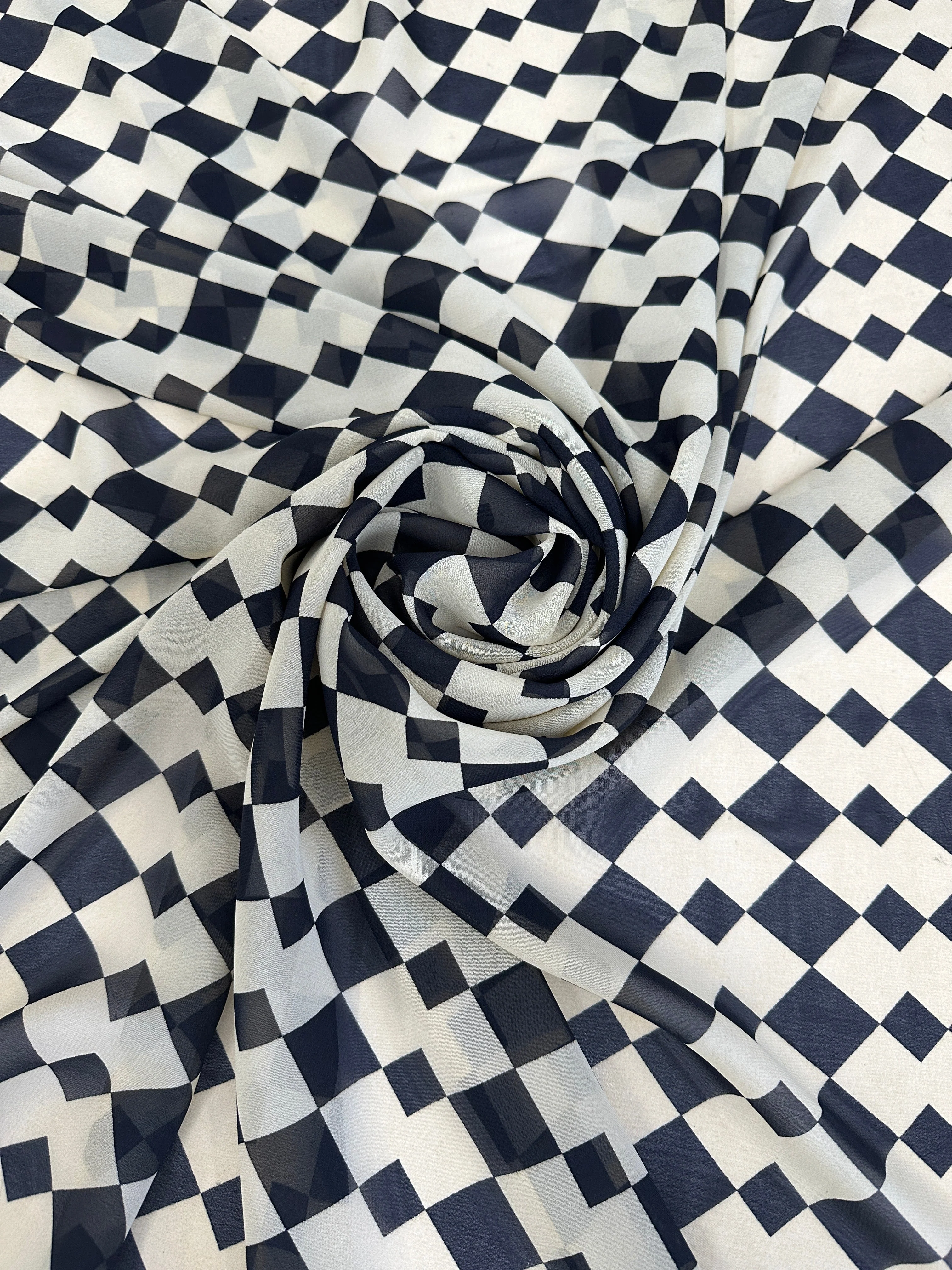 Ivory Black Checkers Viscose Chiffon - Image 2