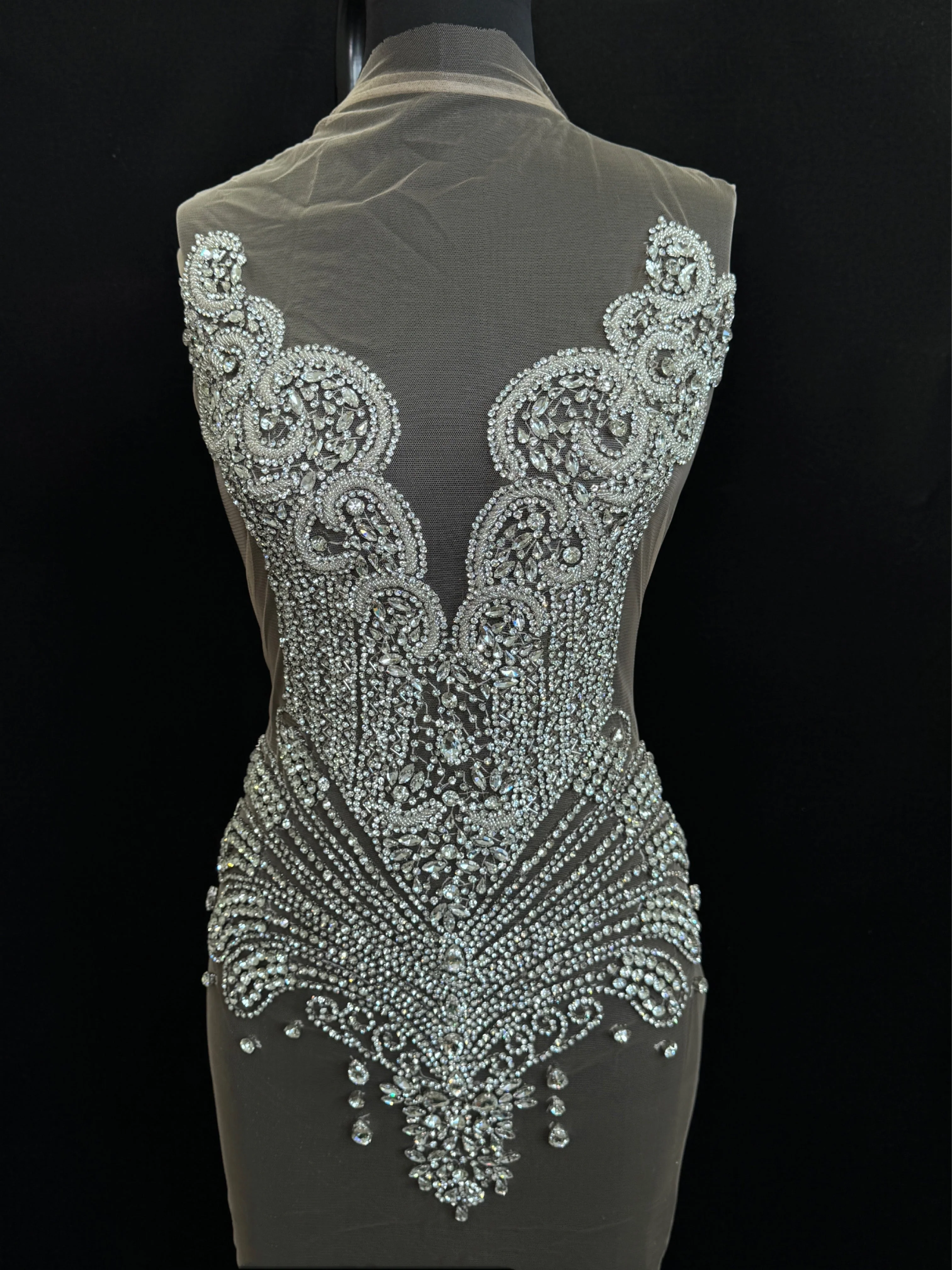 Carla Silver Rhinestones Bodice Applique