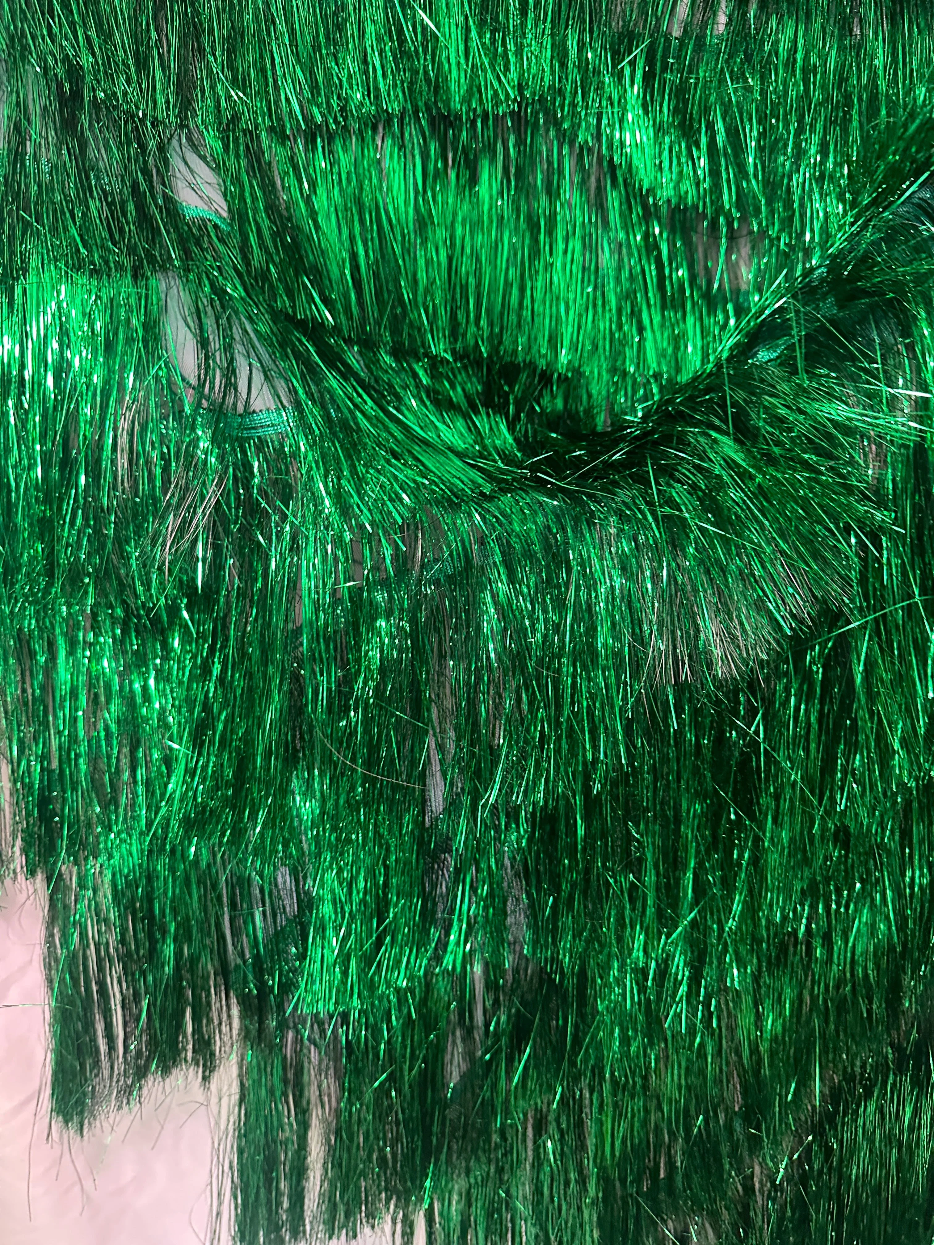 Kelly Green Fringe Metallic Mesh Base Fabric