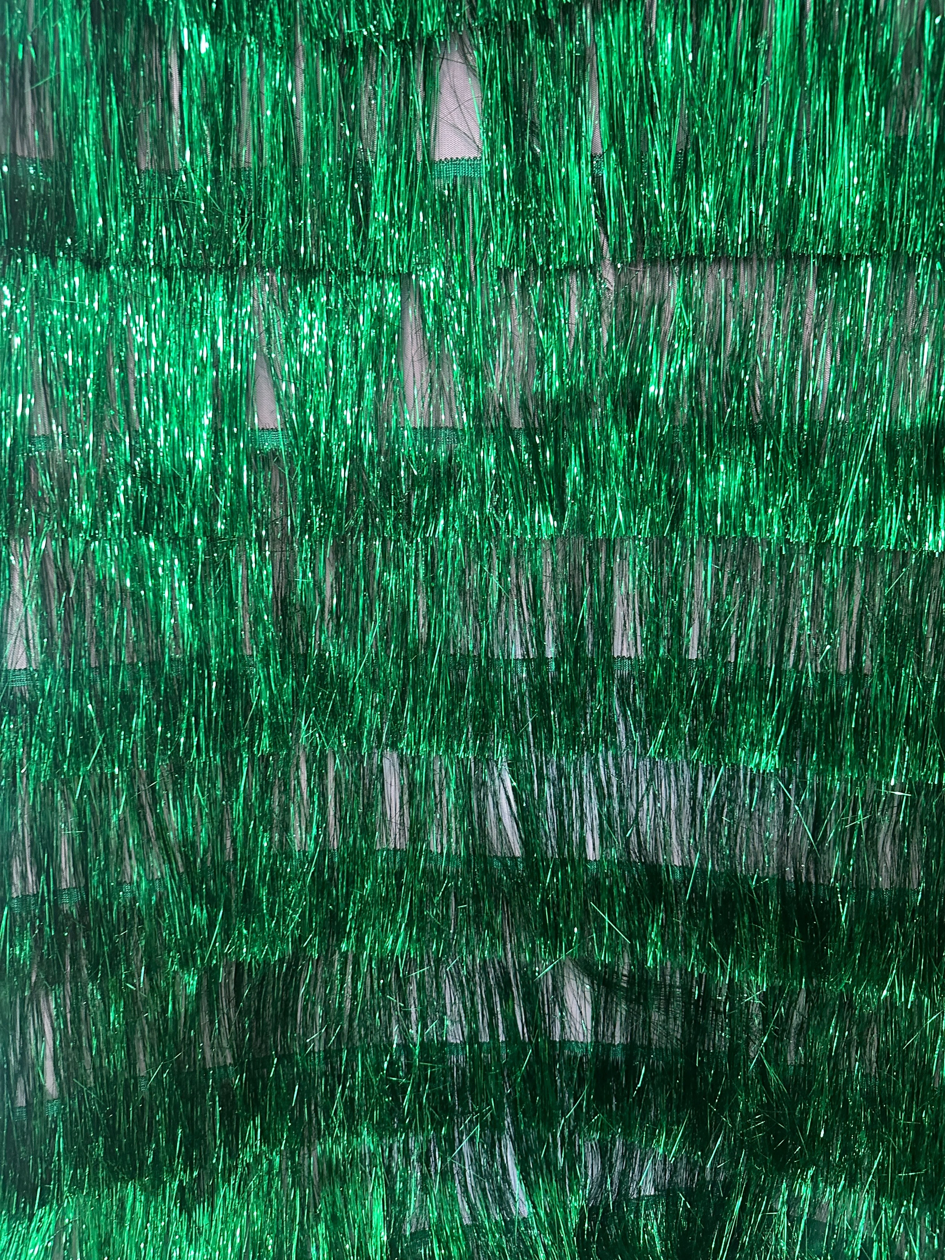 Kelly Green Fringe Metallic Mesh Base Fabric - Image 2