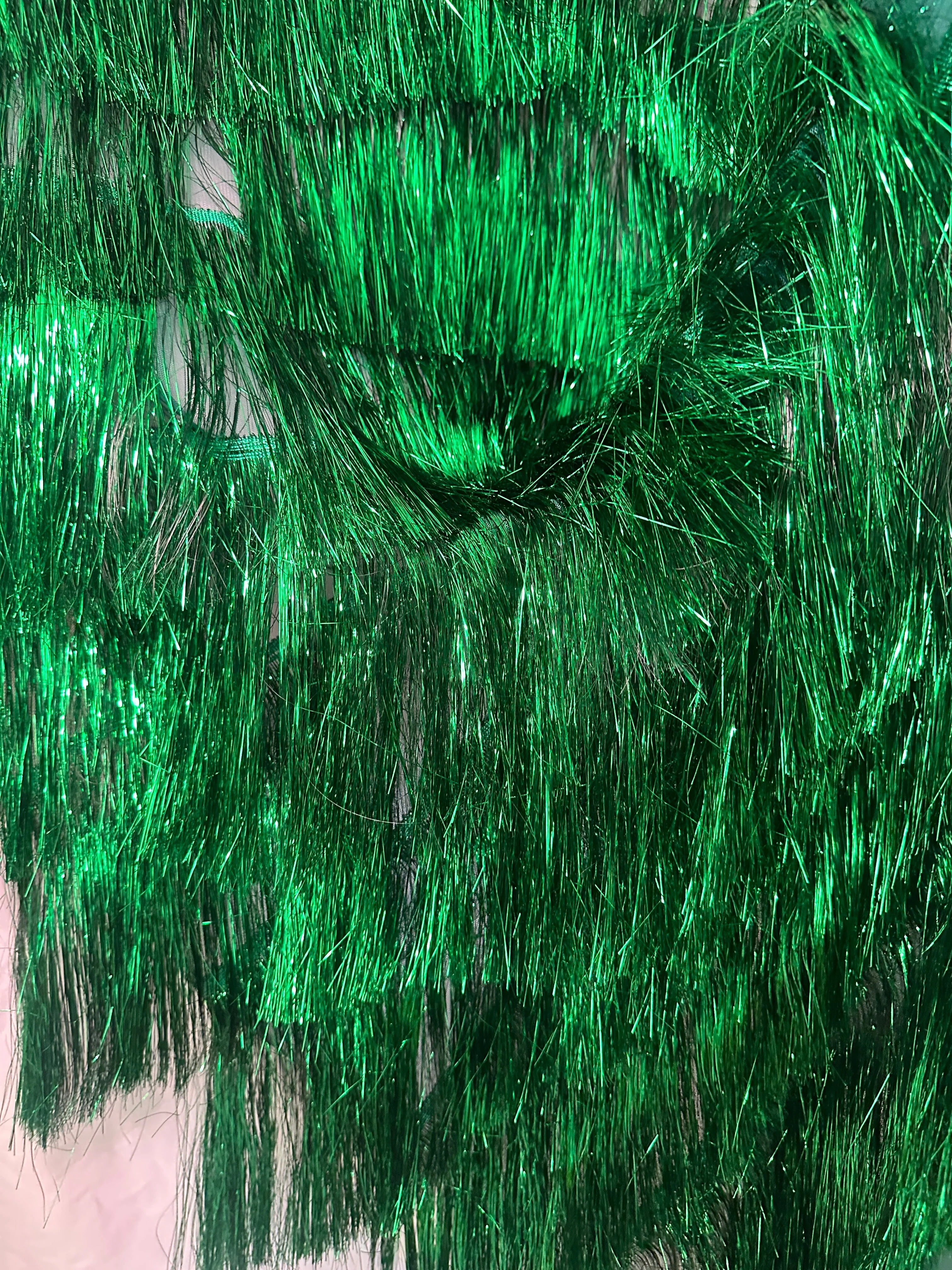Kelly Green Fringe Metallic Mesh Base Fabric - Image 3