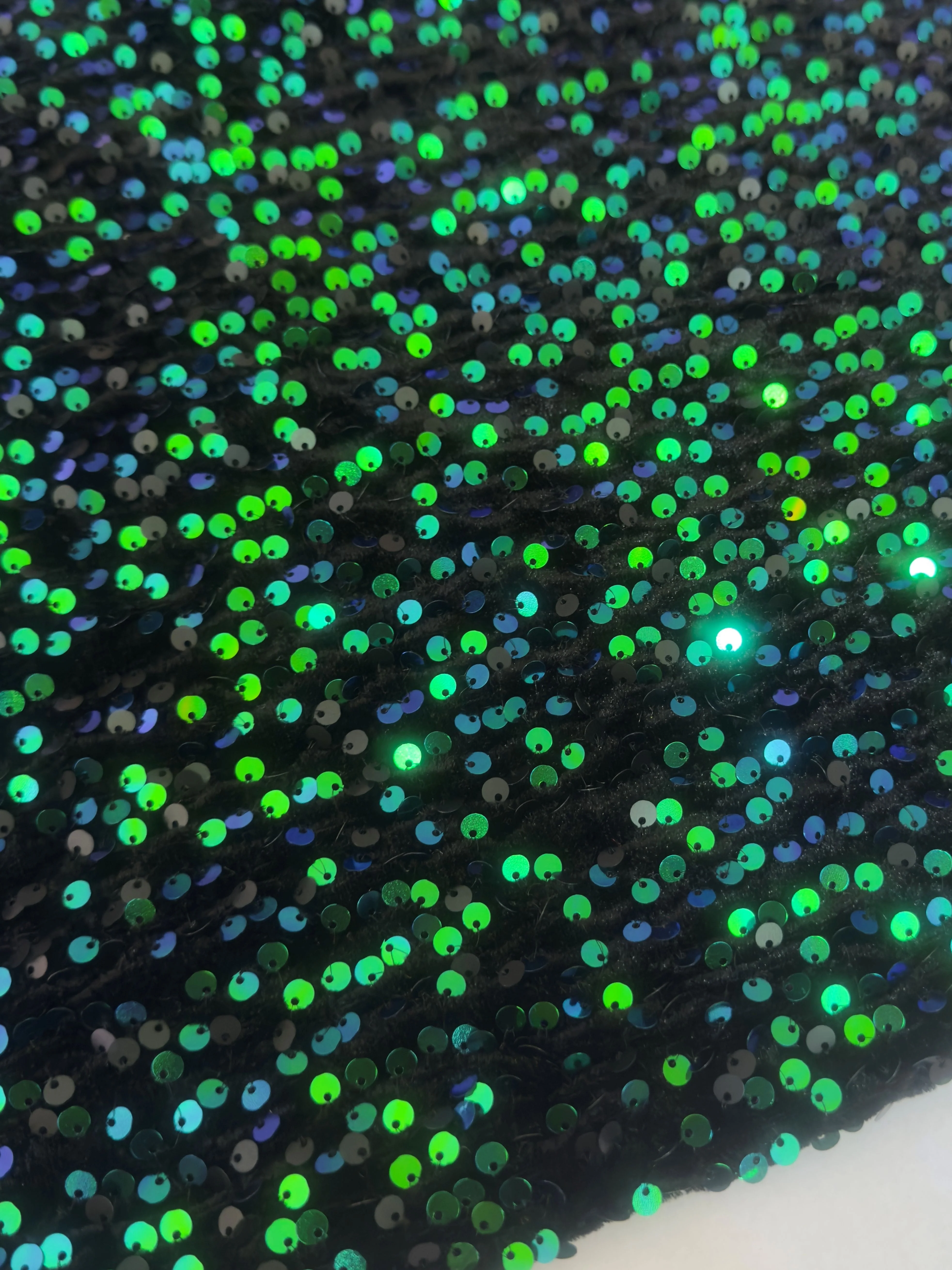 Iridescent Emerald Green Sequins Velvet