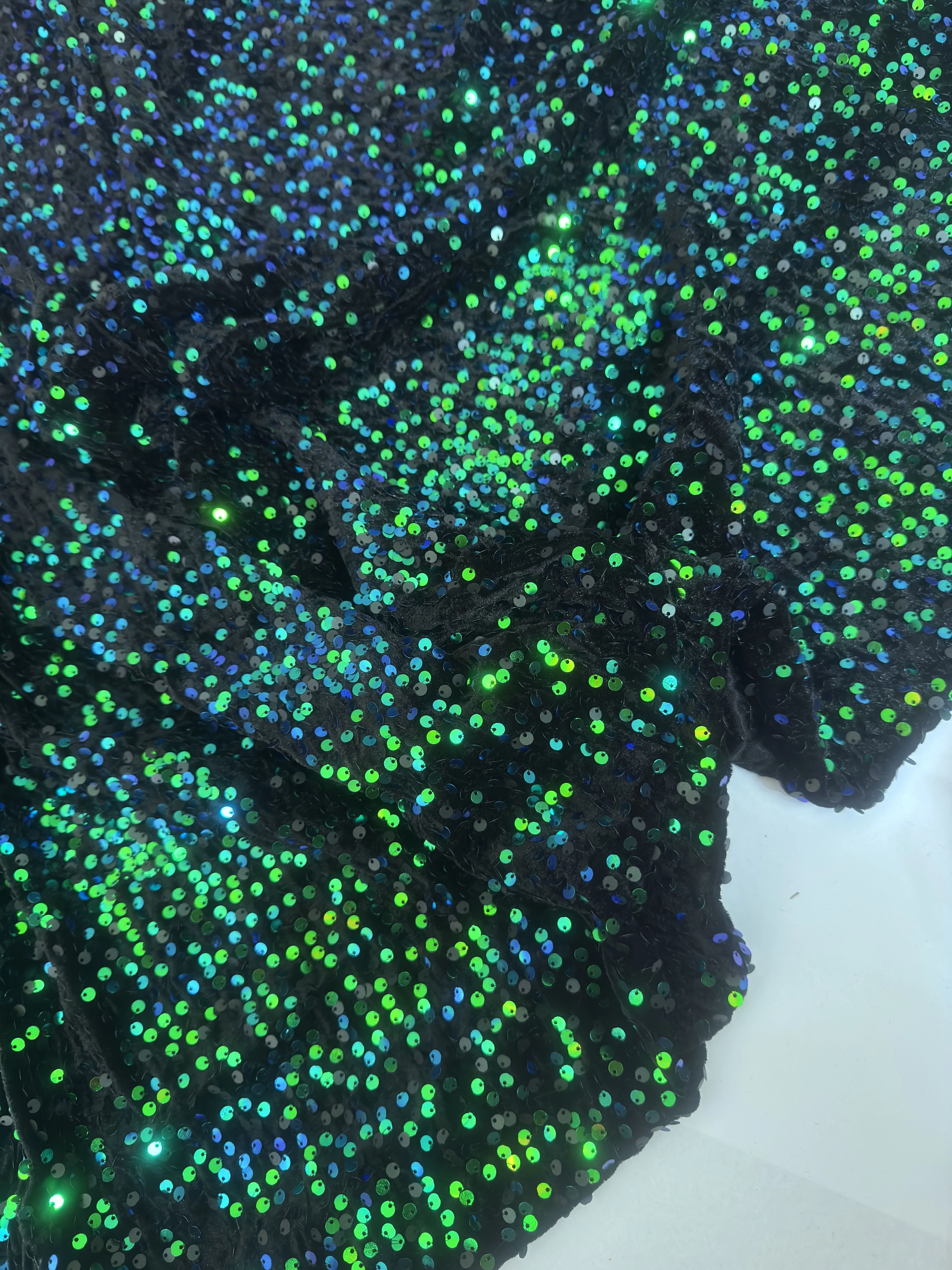 Iridescent Emerald Green Sequins Velvet - Image 2