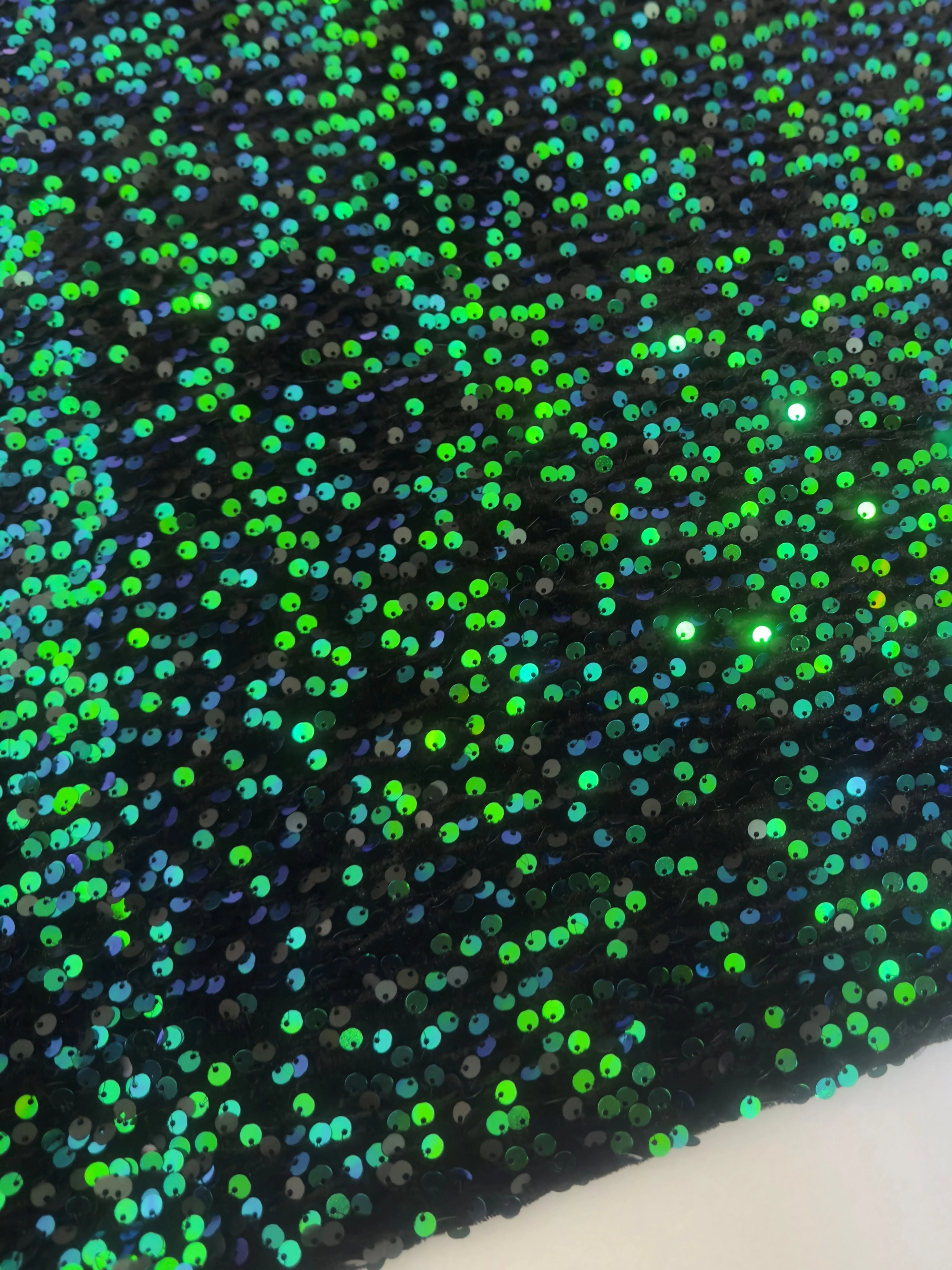 Iridescent Emerald Green Sequins Velvet - Image 3