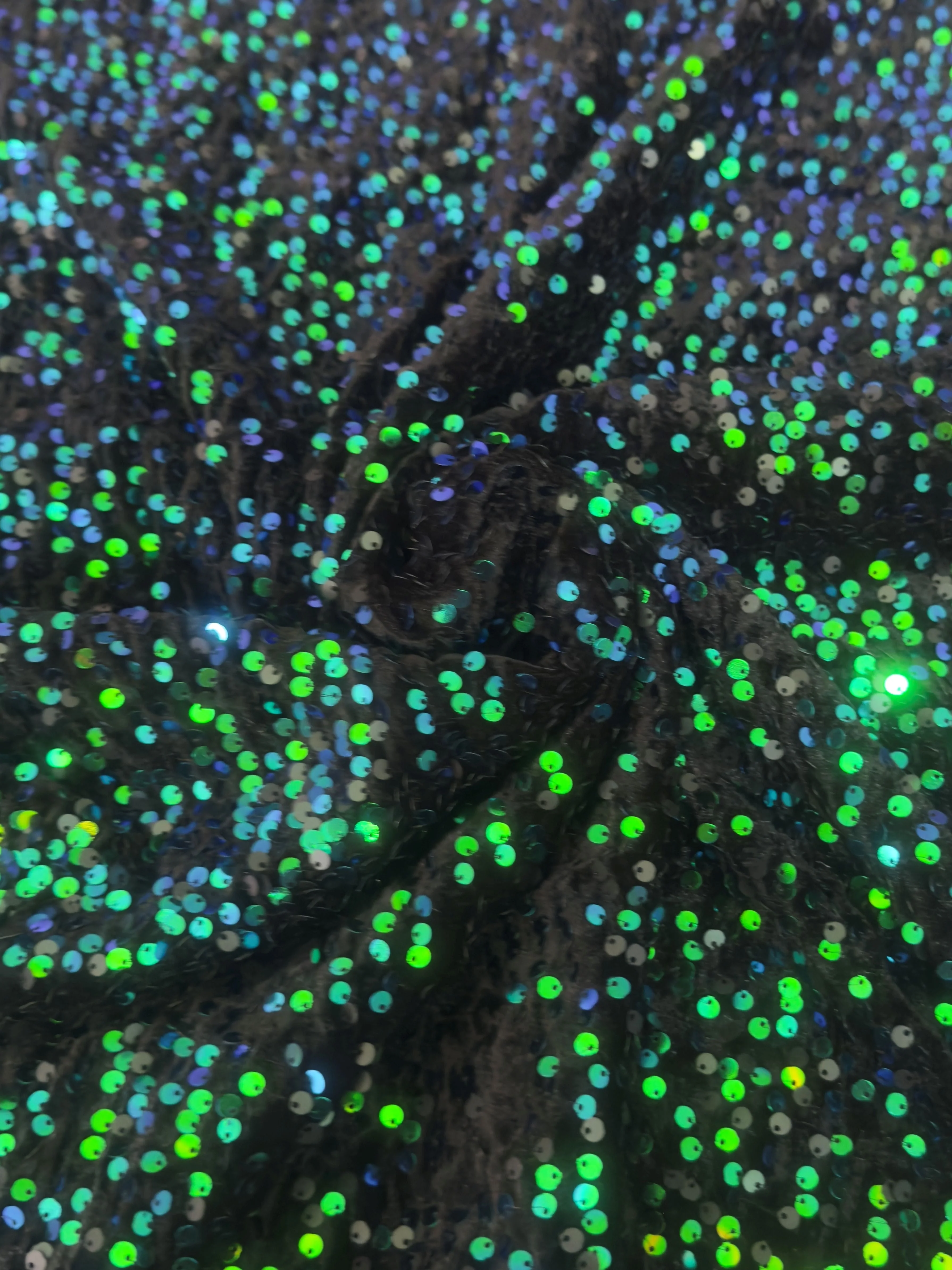 Iridescent Emerald Green Sequins Velvet - Image 4