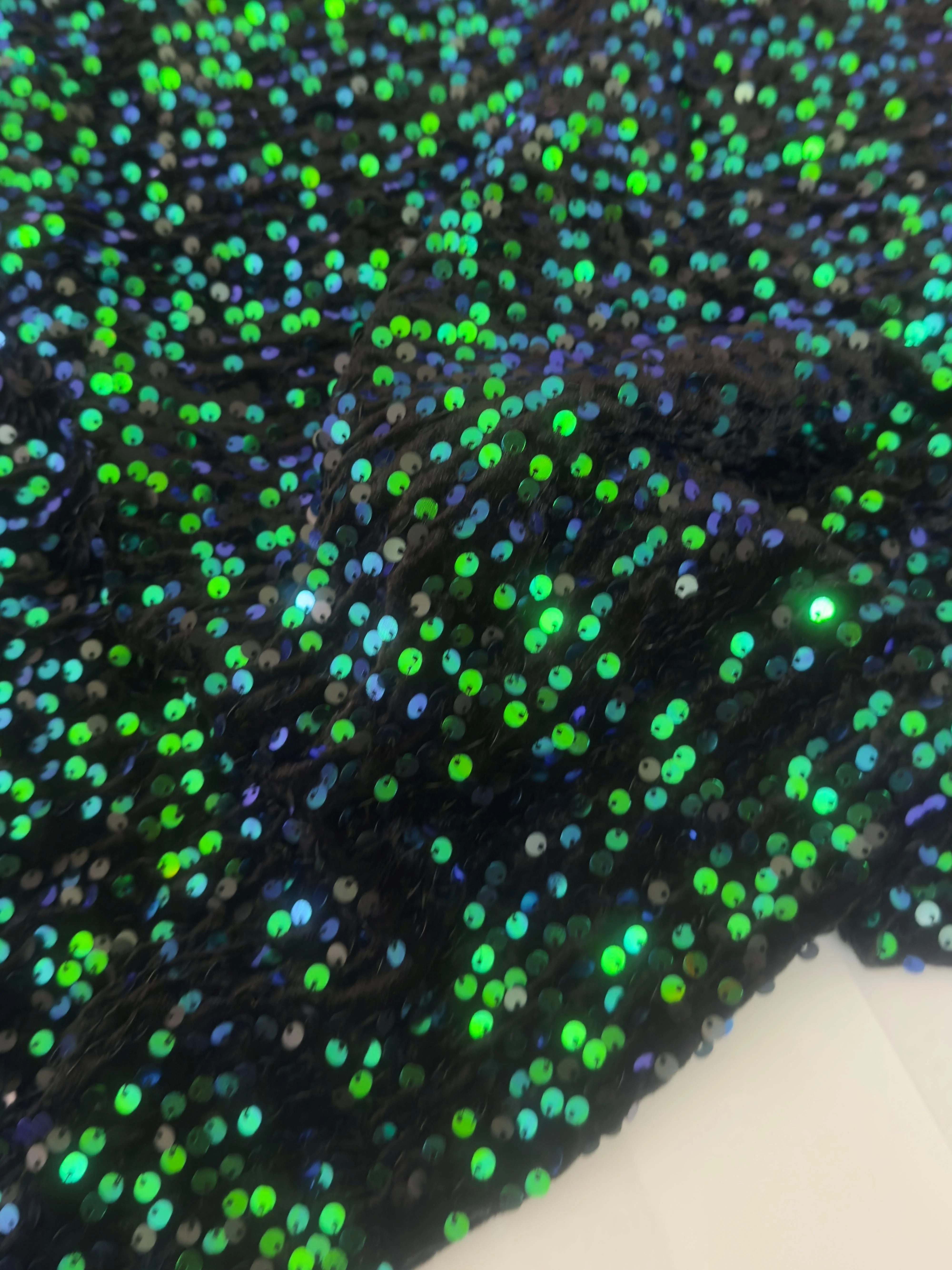 Iridescent Emerald Green Sequins Velvet - Image 5