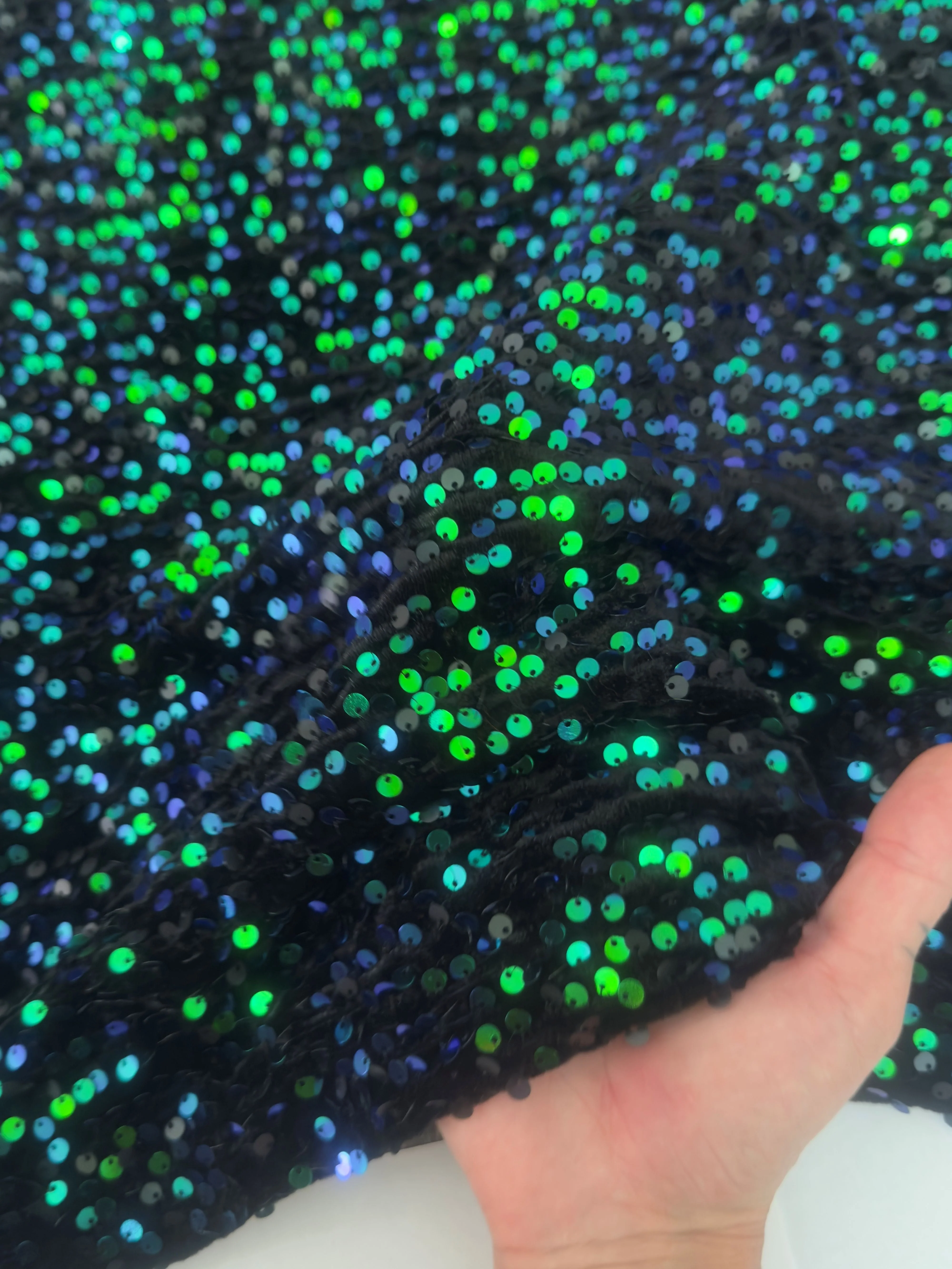 Iridescent Emerald Green Sequins Velvet - Image 6
