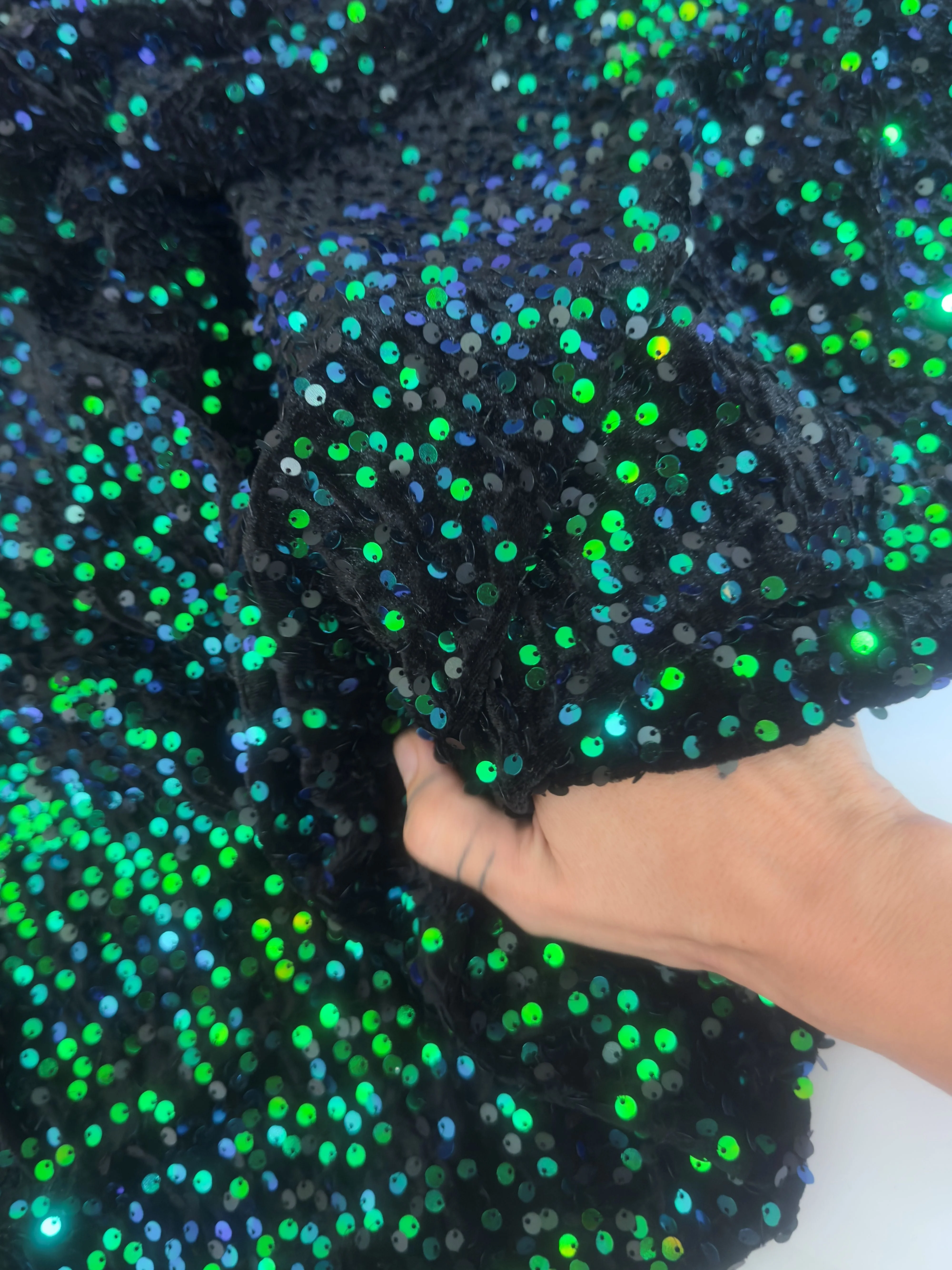 Iridescent Emerald Green Sequins Velvet - Image 8