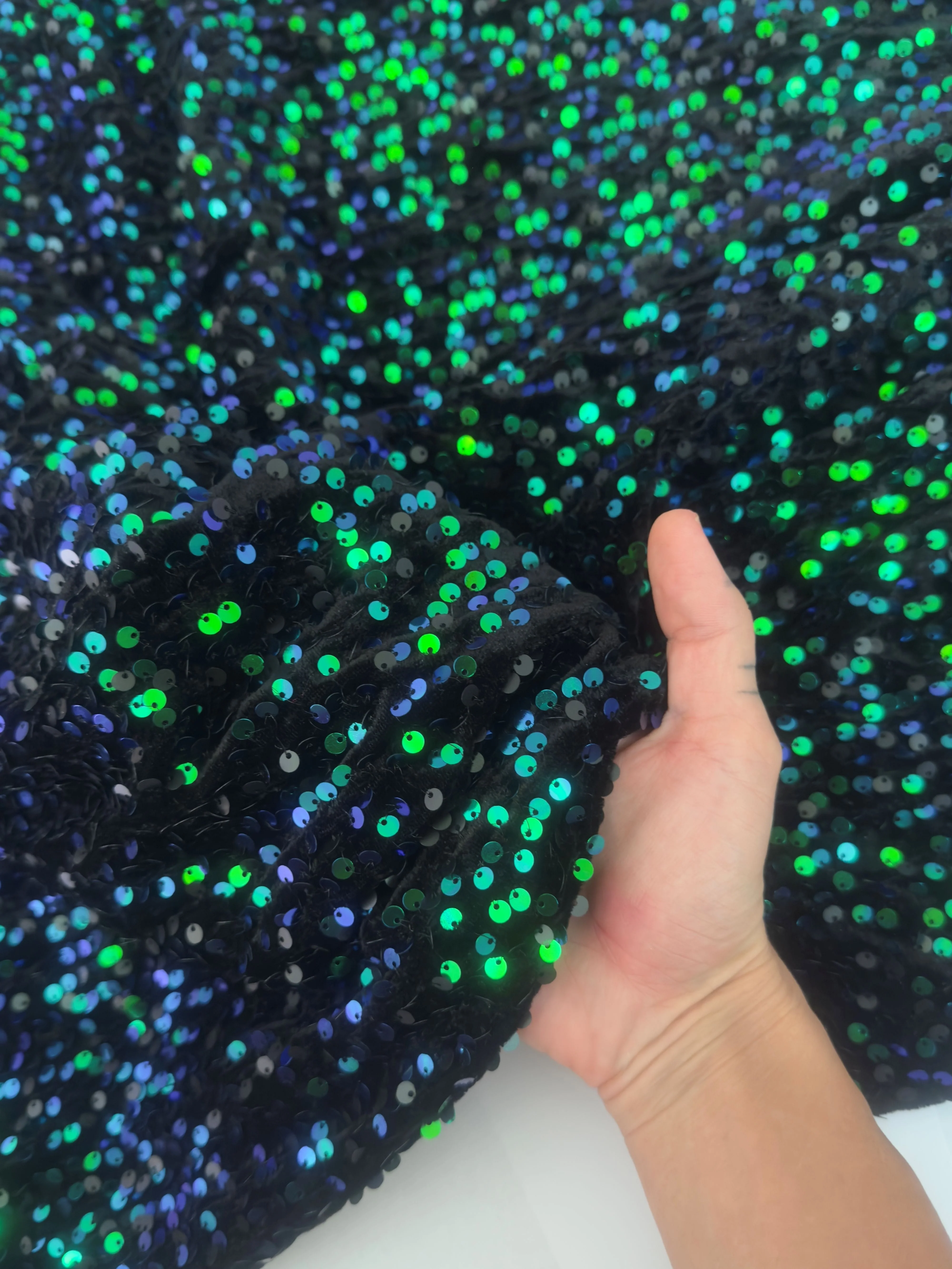 Iridescent Emerald Green Sequins Velvet - Image 9
