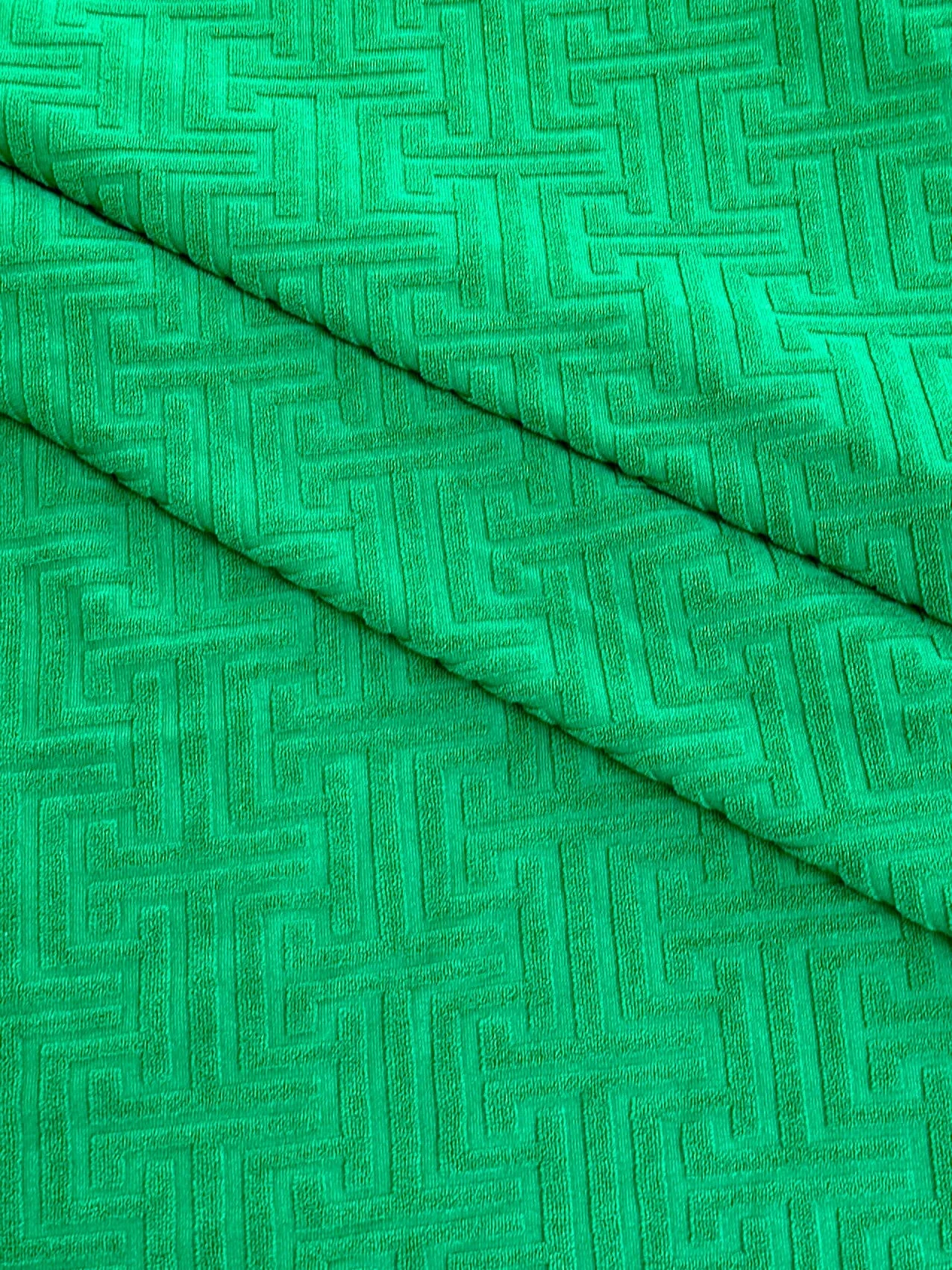 Kelly Green Textured Geometric Pattern Jersey Knit