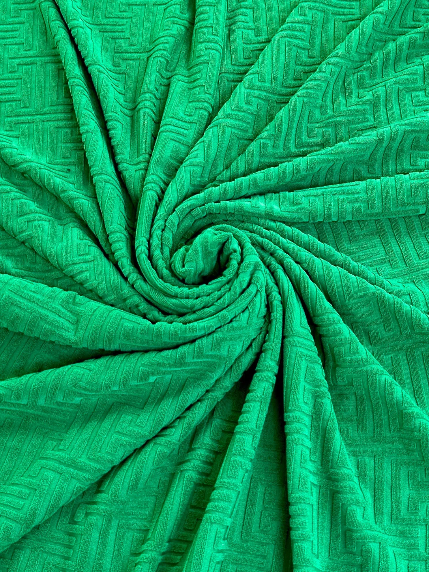 Kelly Green Textured Geometric Pattern Jersey Knit - Image 2