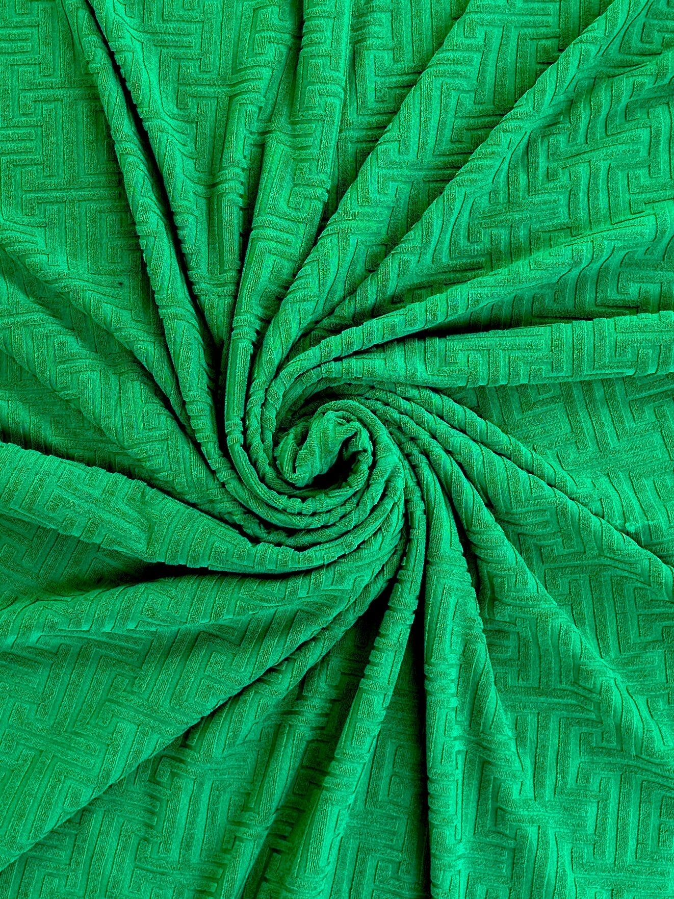 Kelly Green Textured Geometric Pattern Jersey Knit - Image 3