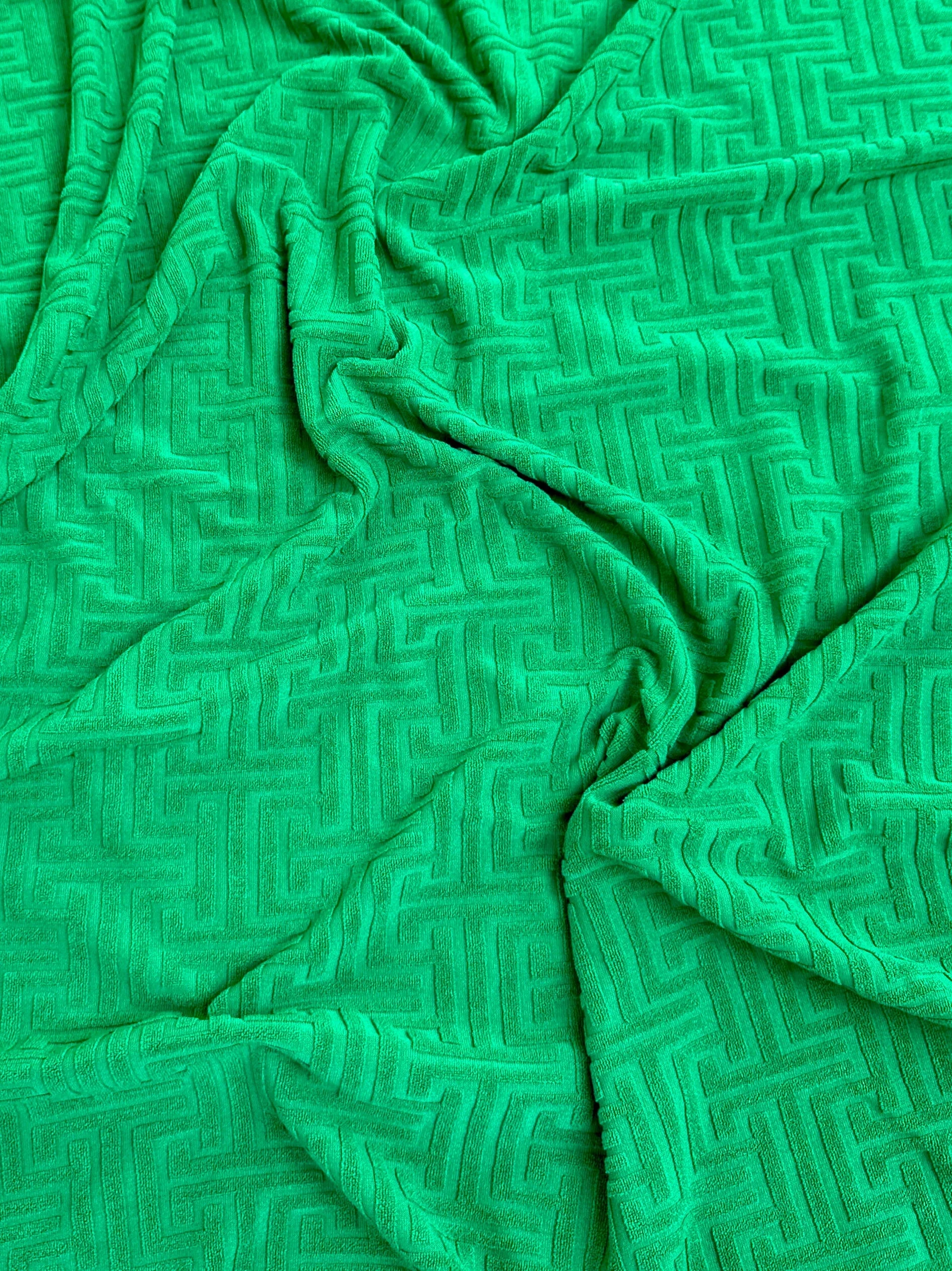 Kelly Green Textured Geometric Pattern Jersey Knit - Image 5