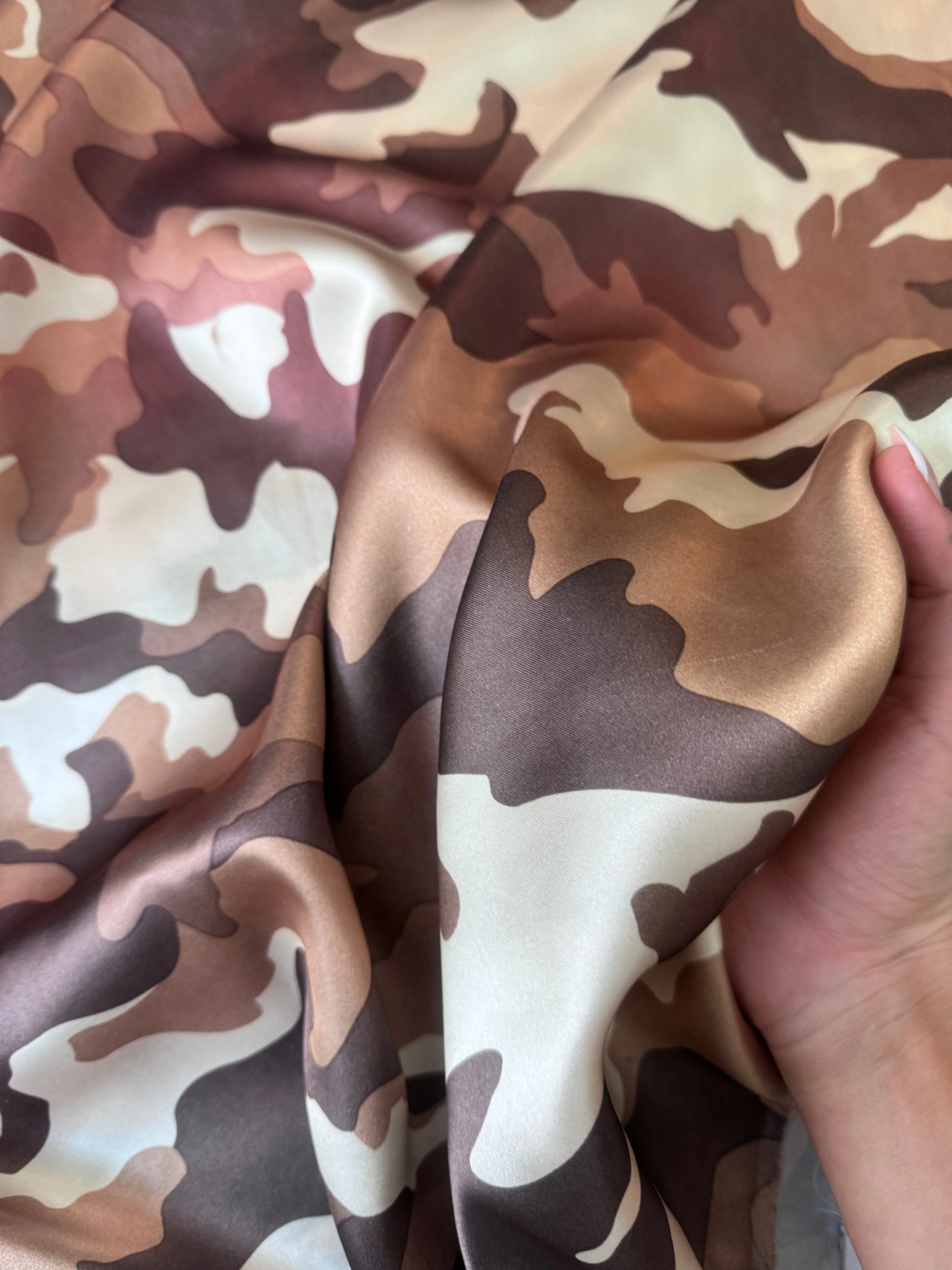 Khaki Camouflage Army Print Satin - Image 3