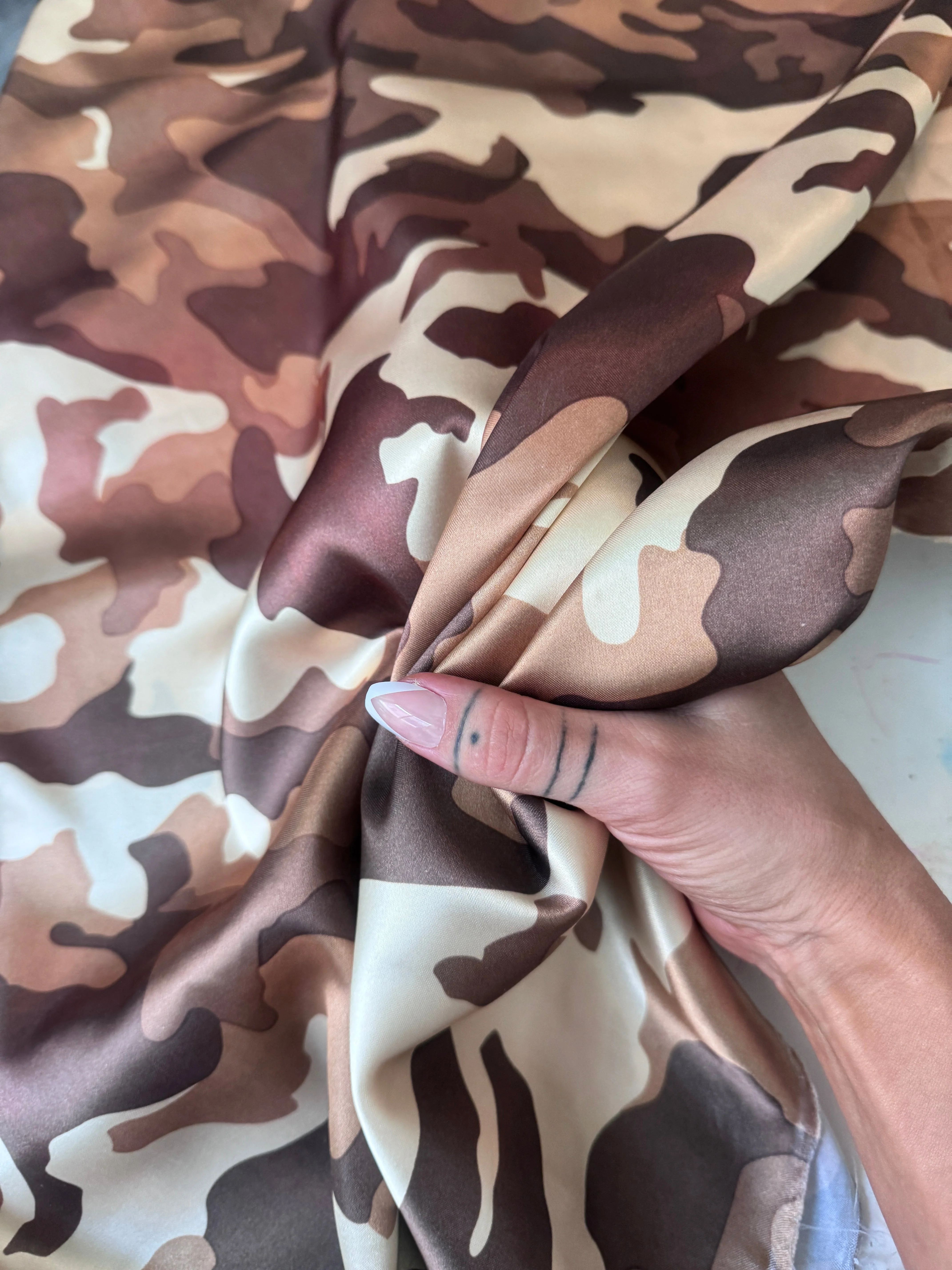 Khaki Camouflage Army Print Satin - Image 9