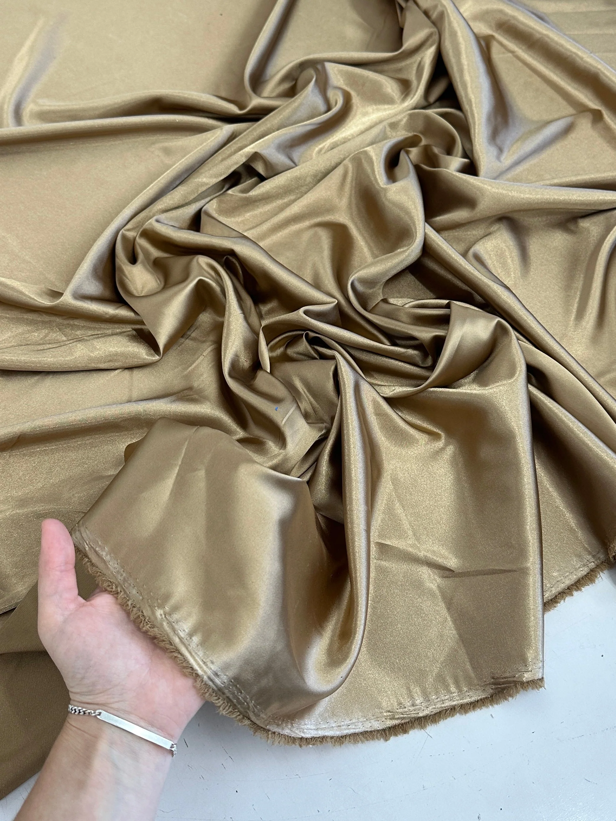 Khaki-Gold Luxury Silky Stretch Satin - Image 7