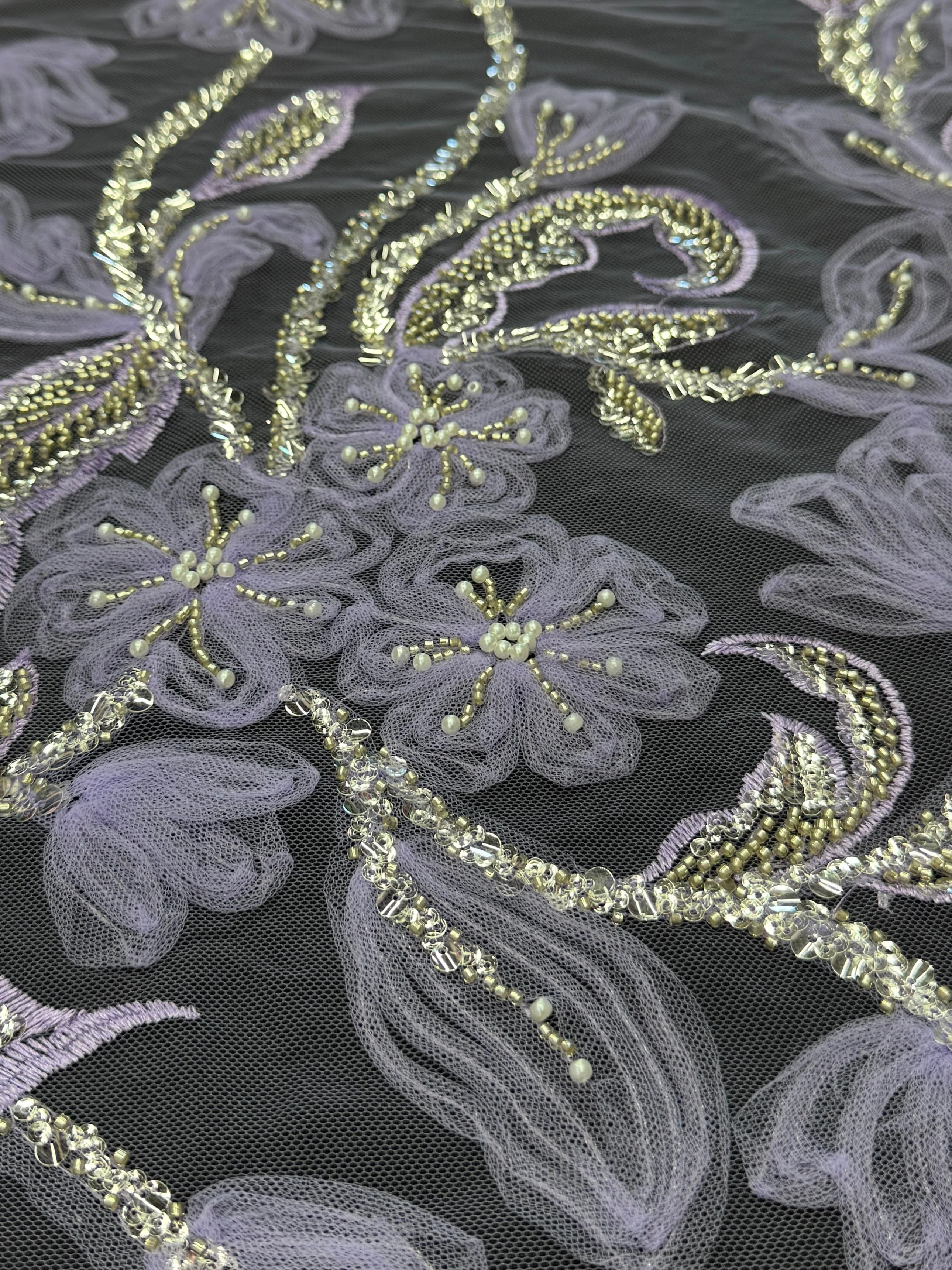 Lavender 3D Floral Tulle Beaded Lace Mesh - Image 2