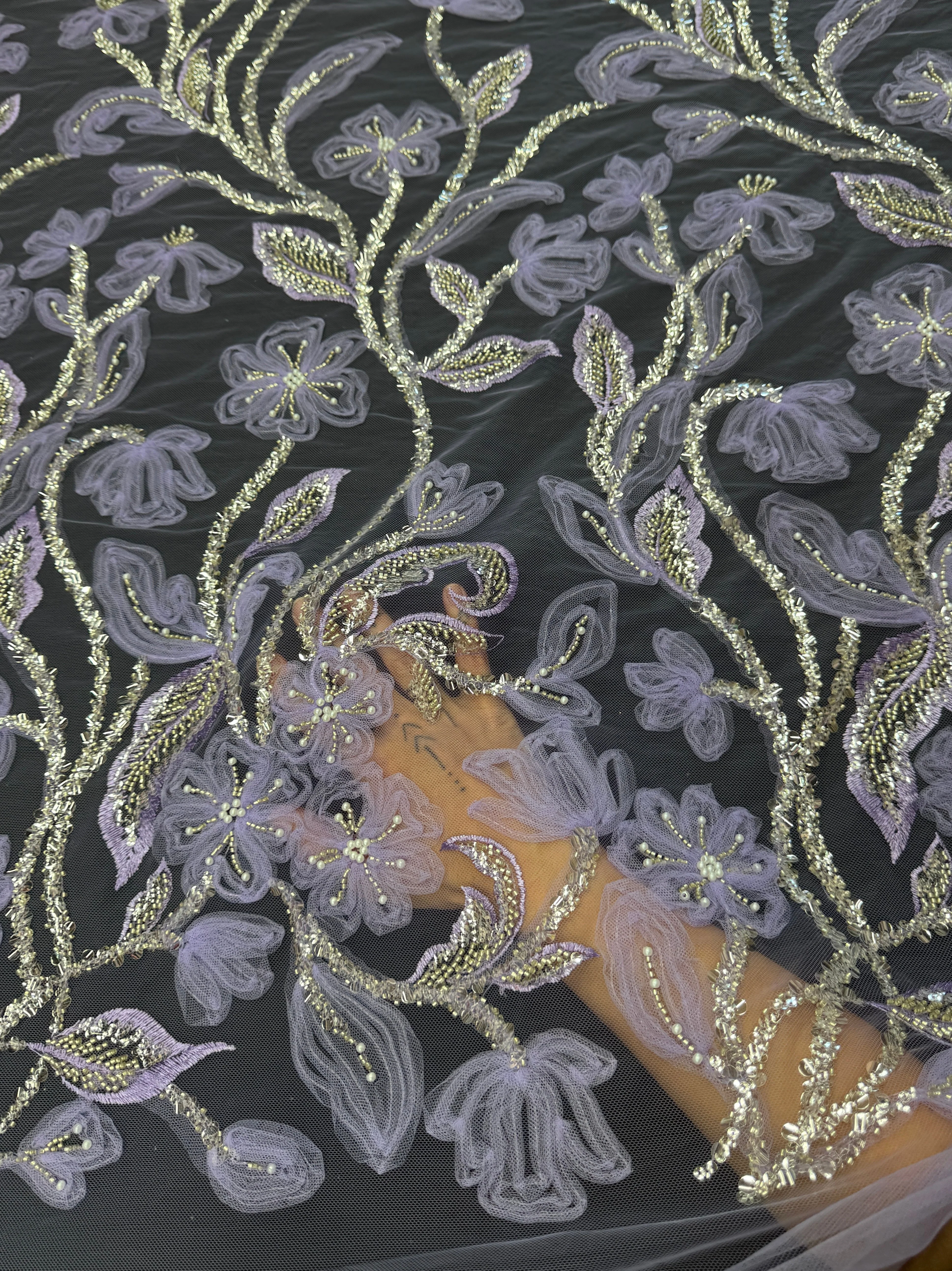 Lavender 3D Floral Tulle Beaded Lace Mesh - Image 5