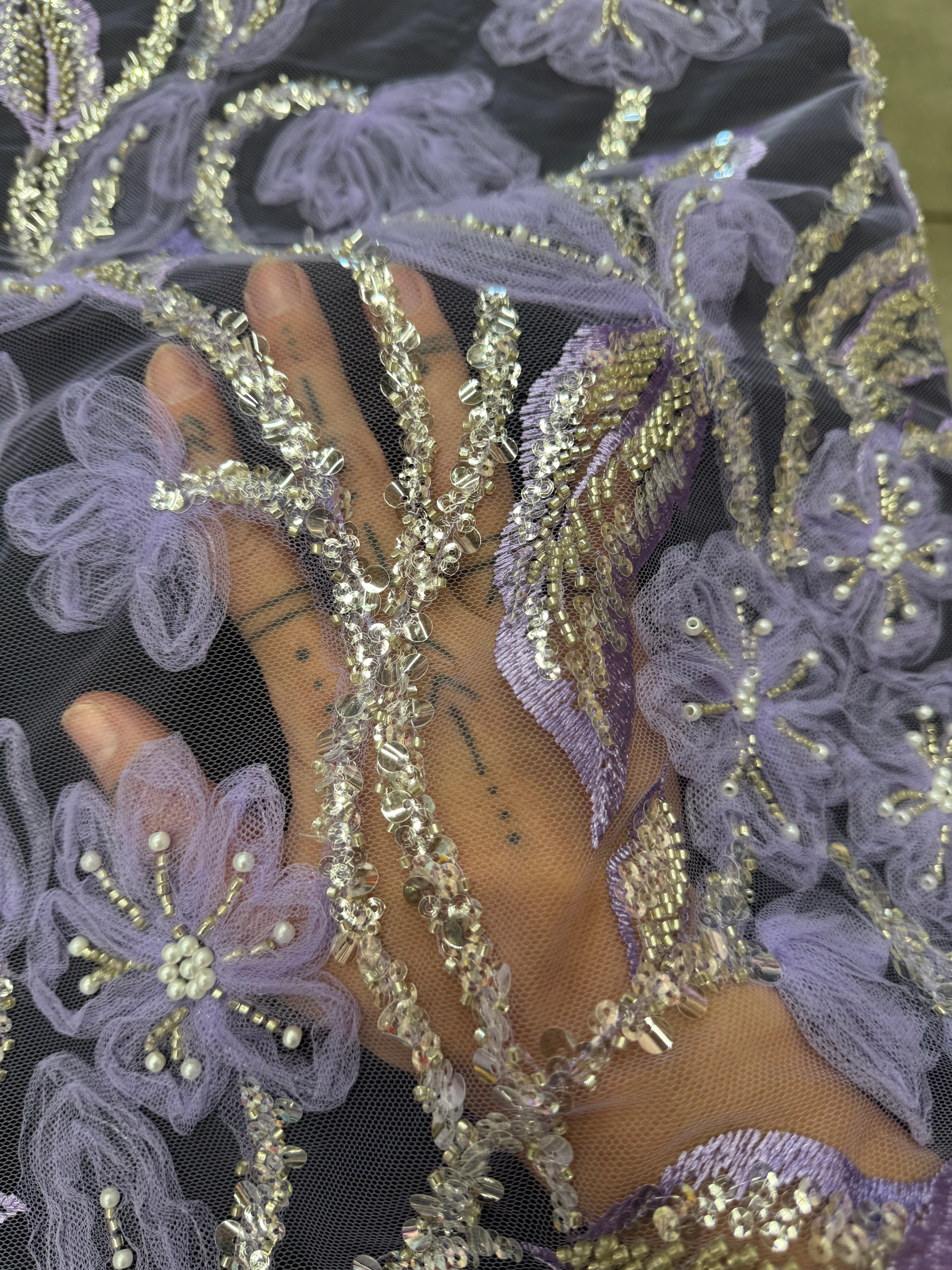 Lavender 3D Floral Tulle Beaded Lace Mesh - Image 6
