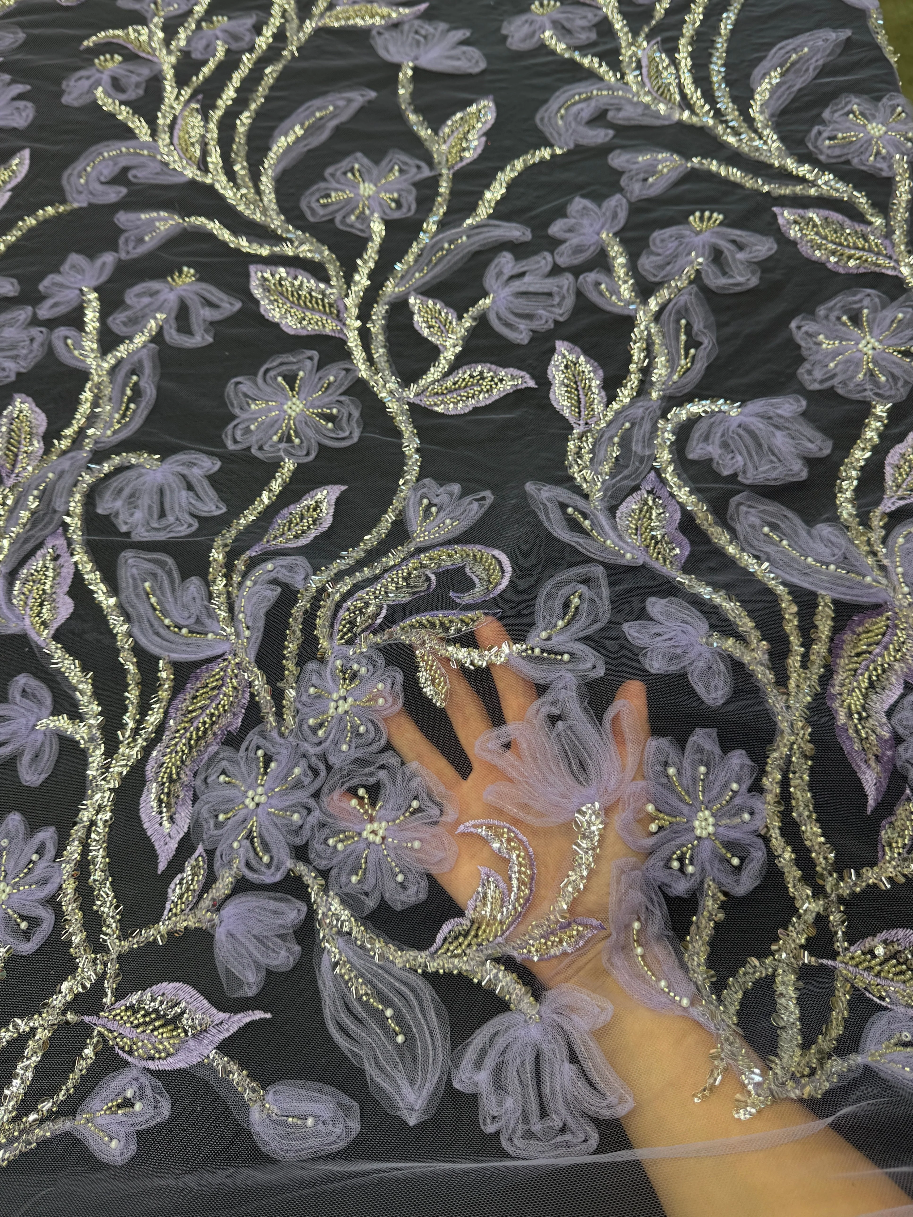Lavender 3D Floral Tulle Beaded Lace Mesh - Image 7