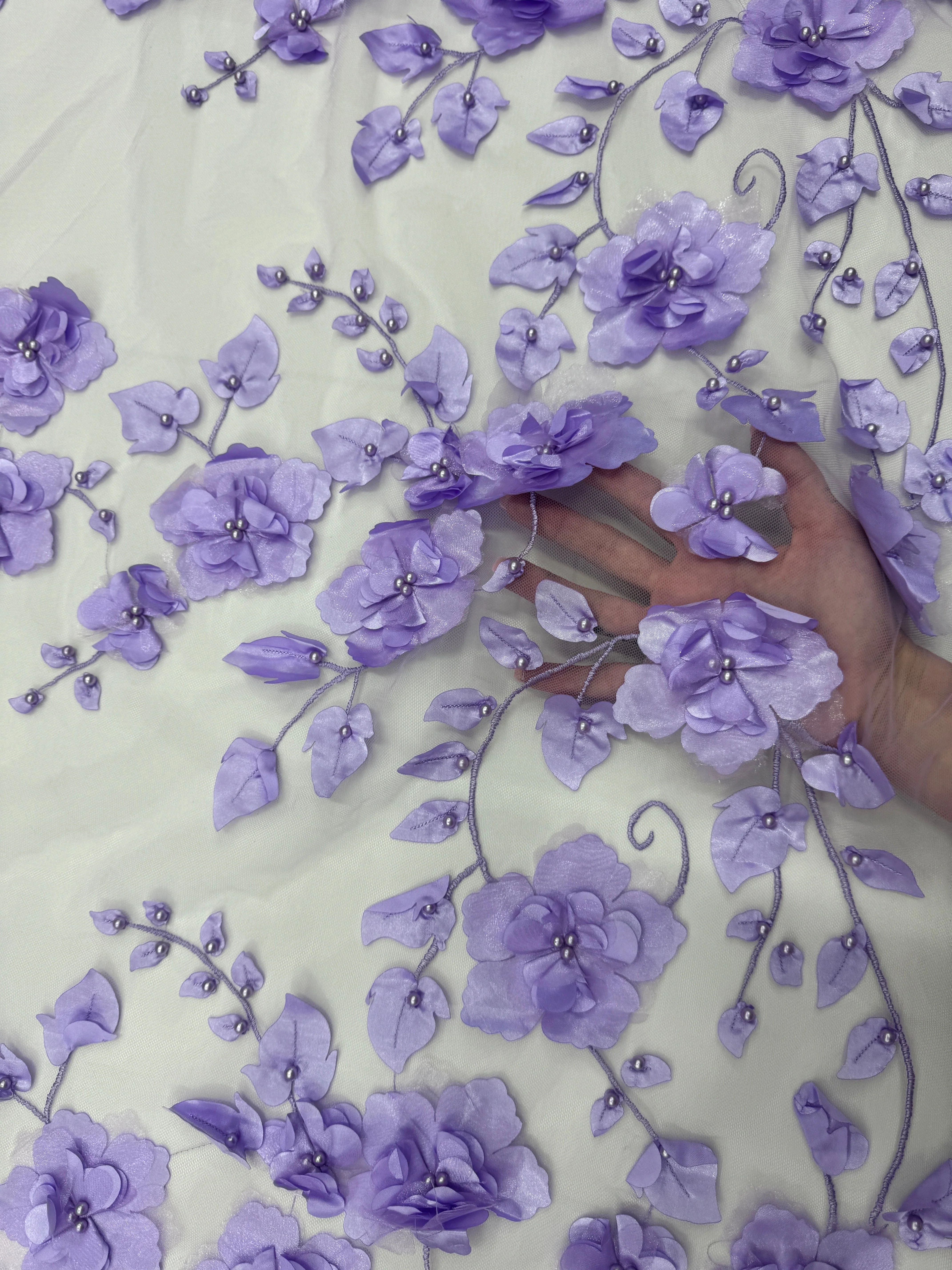 Lavender 3D Flower Beaded Lace Mesh - Image 2