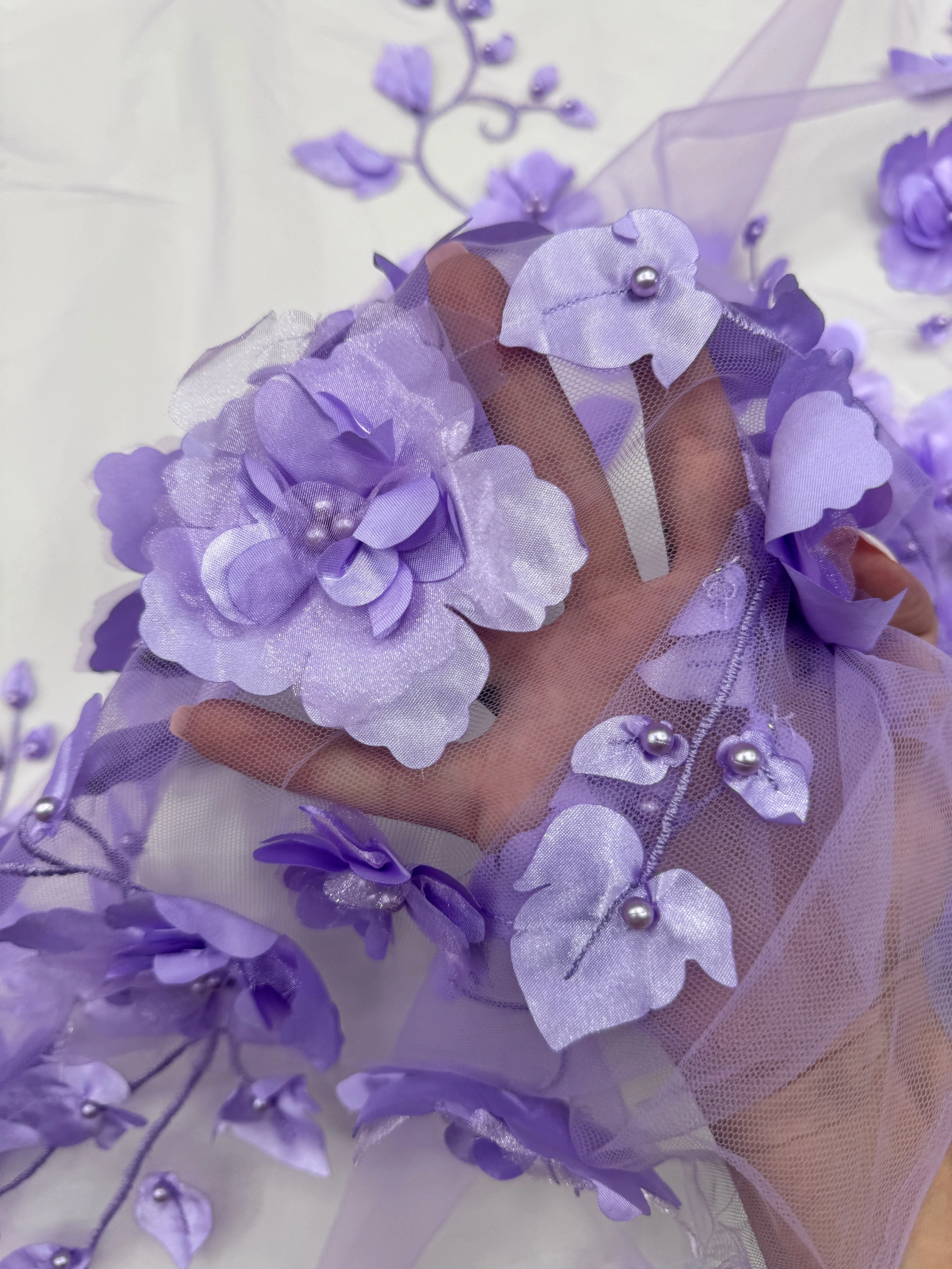 Lavender 3D Flower Beaded Lace Mesh - Image 3