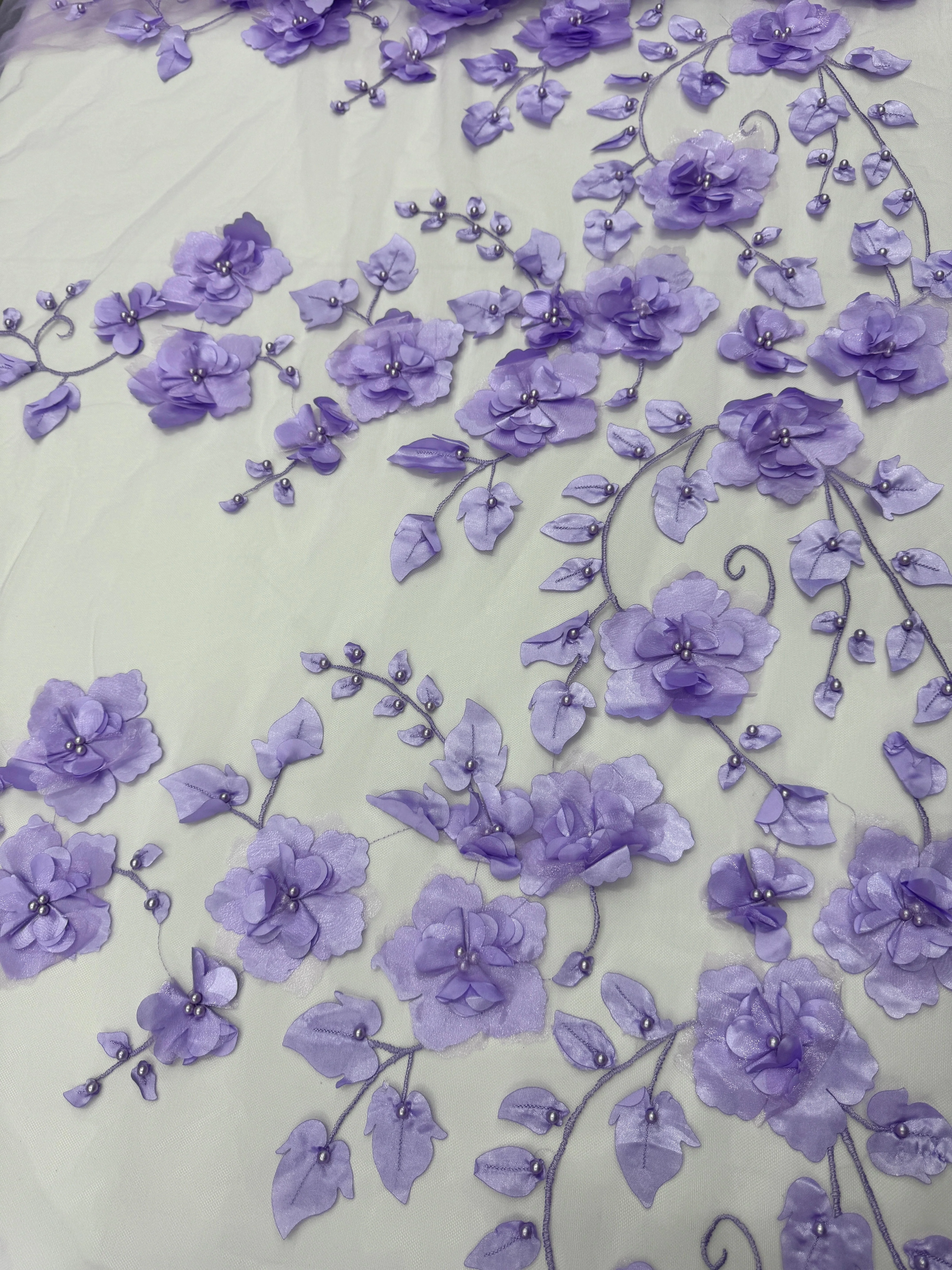 Lavender 3D Flower Beaded Lace Mesh - Image 4