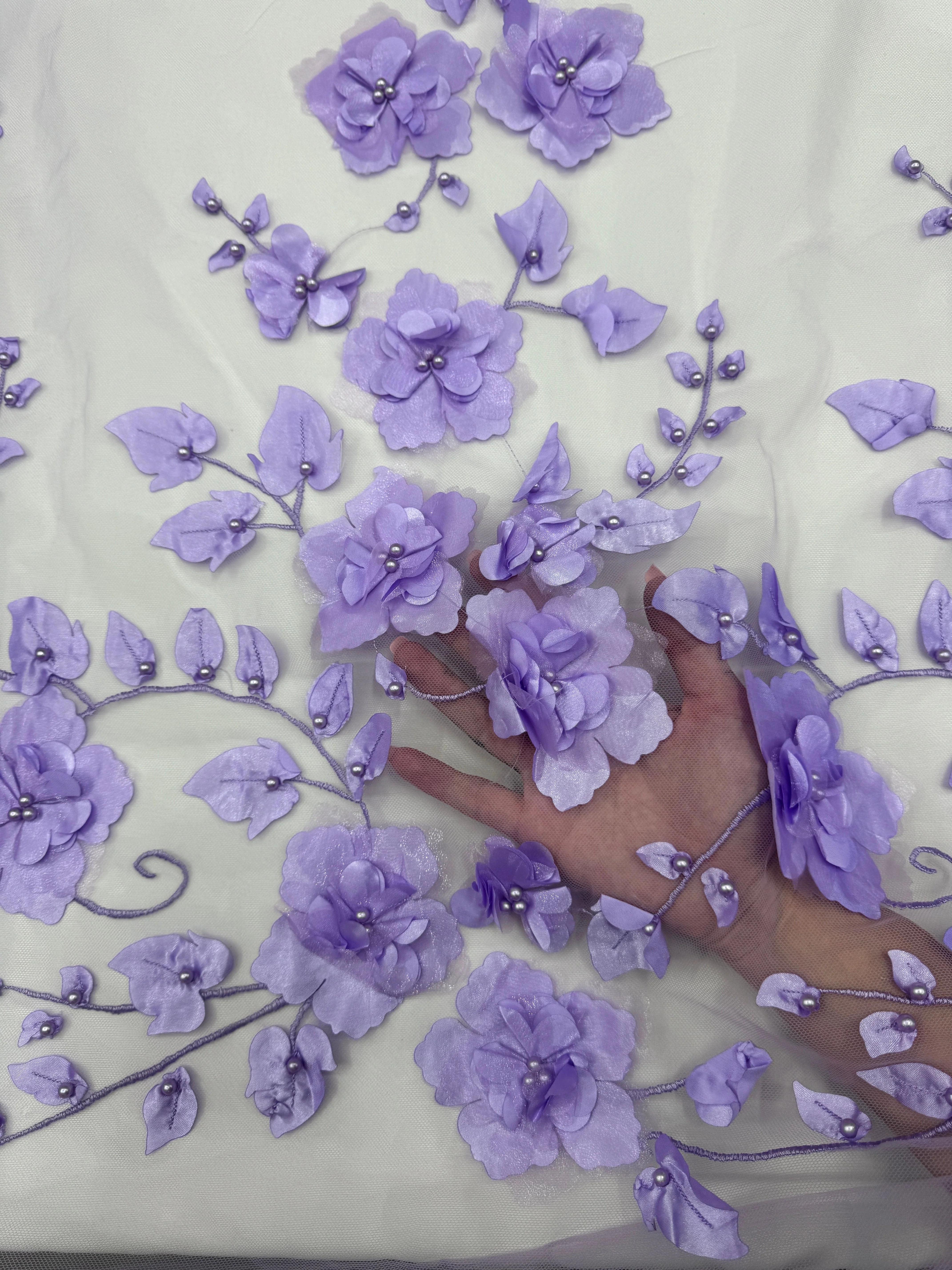 Lavender 3D Flower Beaded Lace Mesh - Image 5