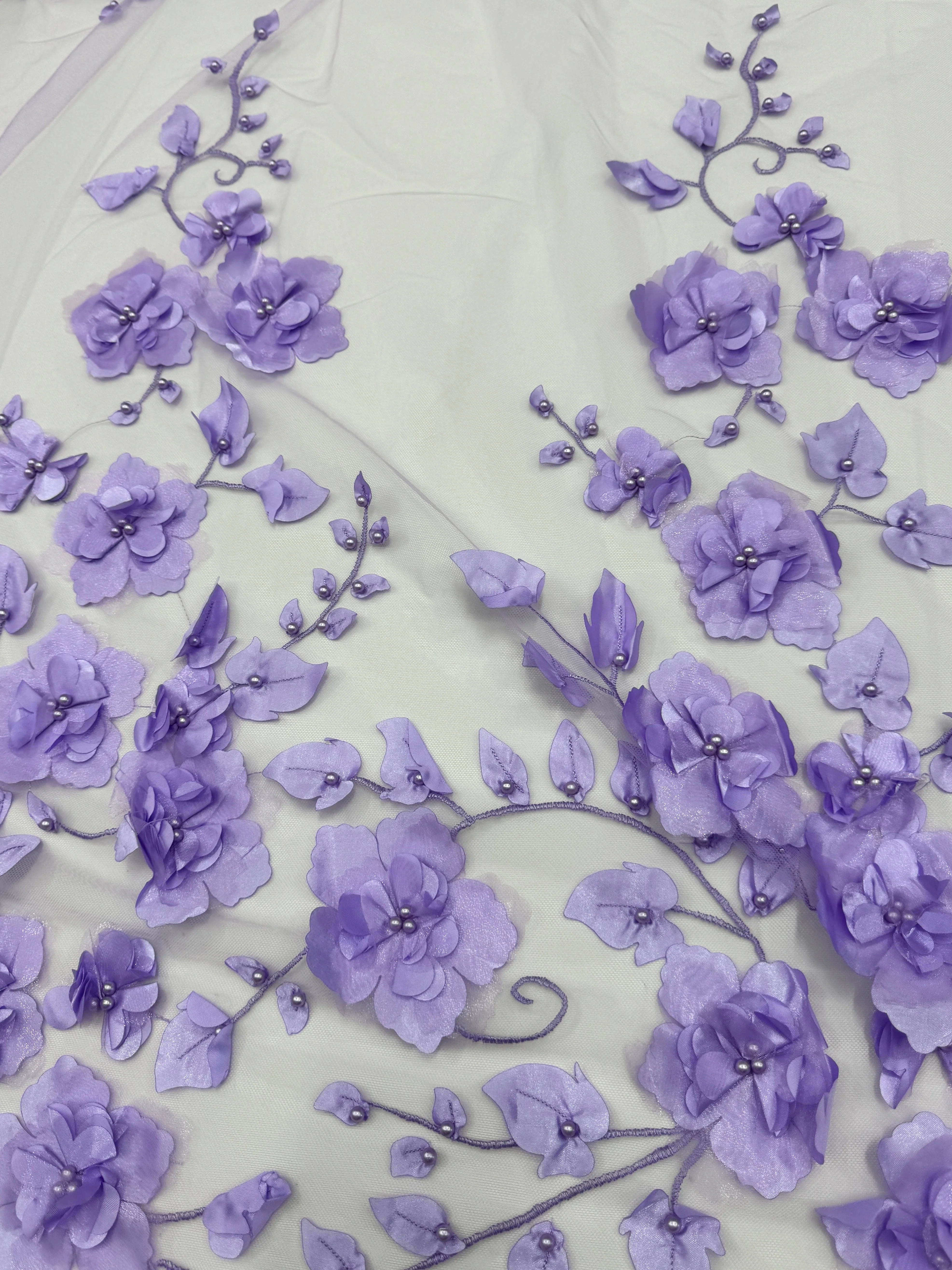 Lavender 3D Flower Beaded Lace Mesh - Image 6