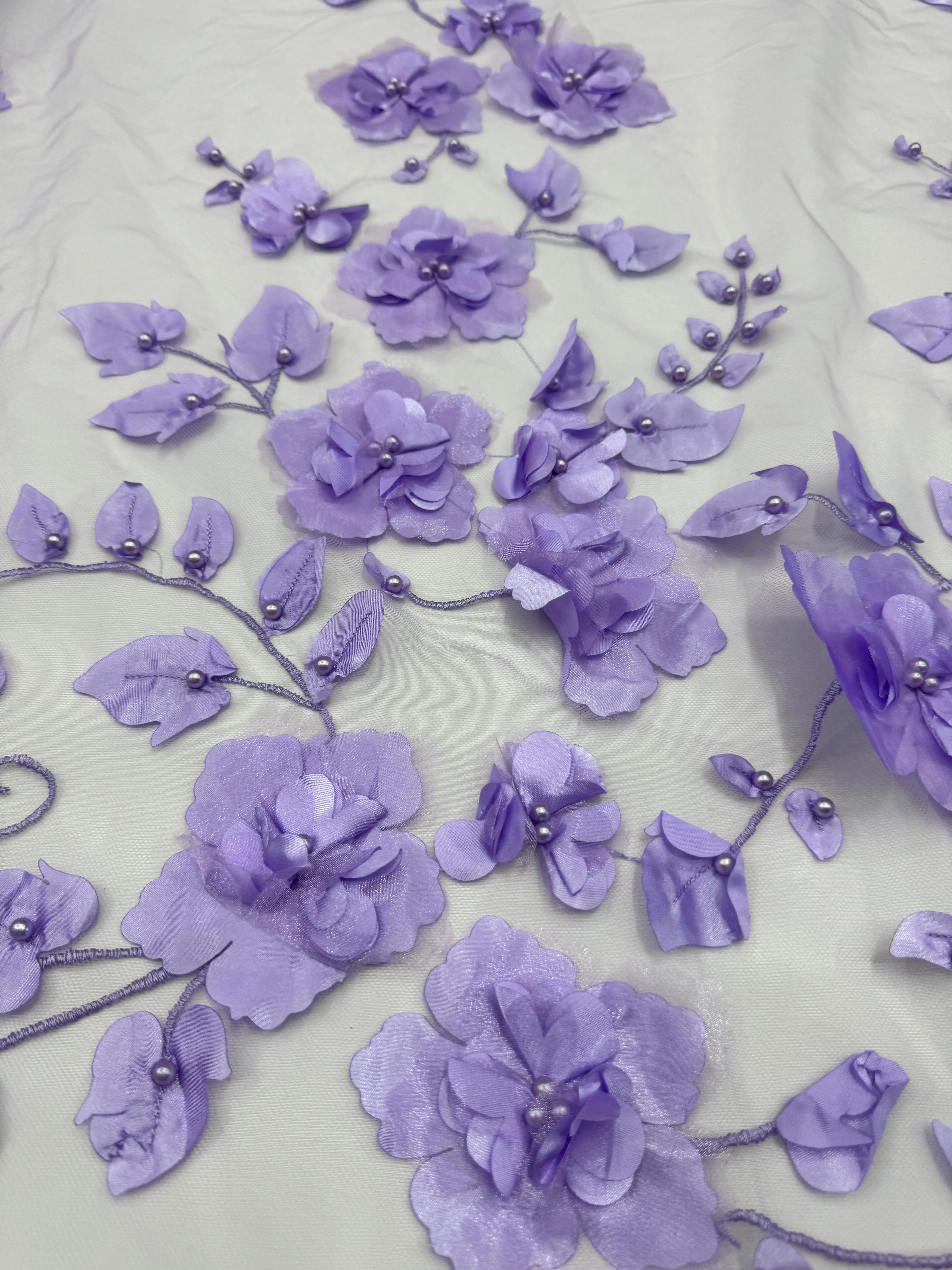 Lavender 3D Flower Beaded Lace Mesh - Image 7