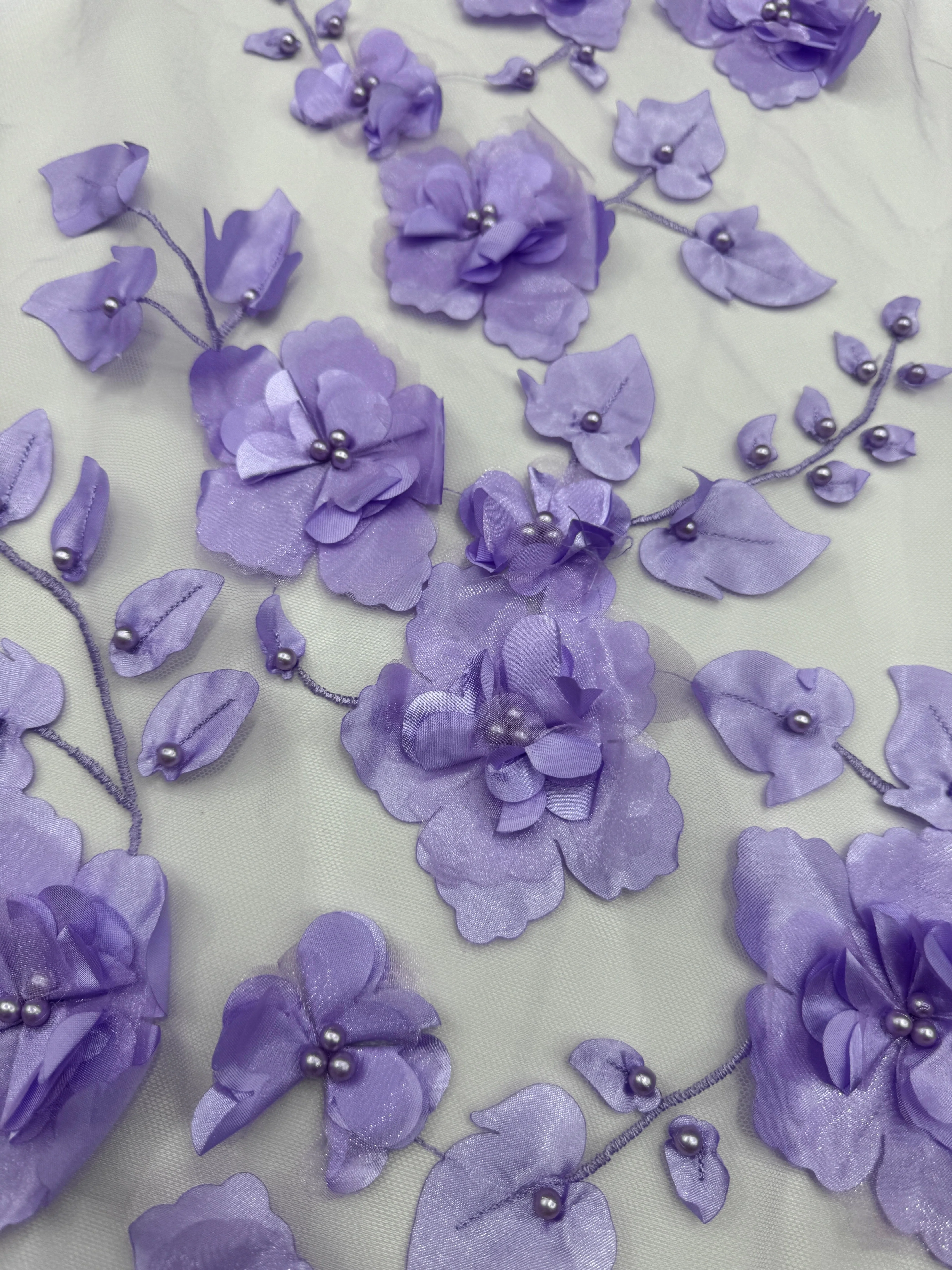 Lavender 3D Flower Beaded Lace Mesh - Image 8