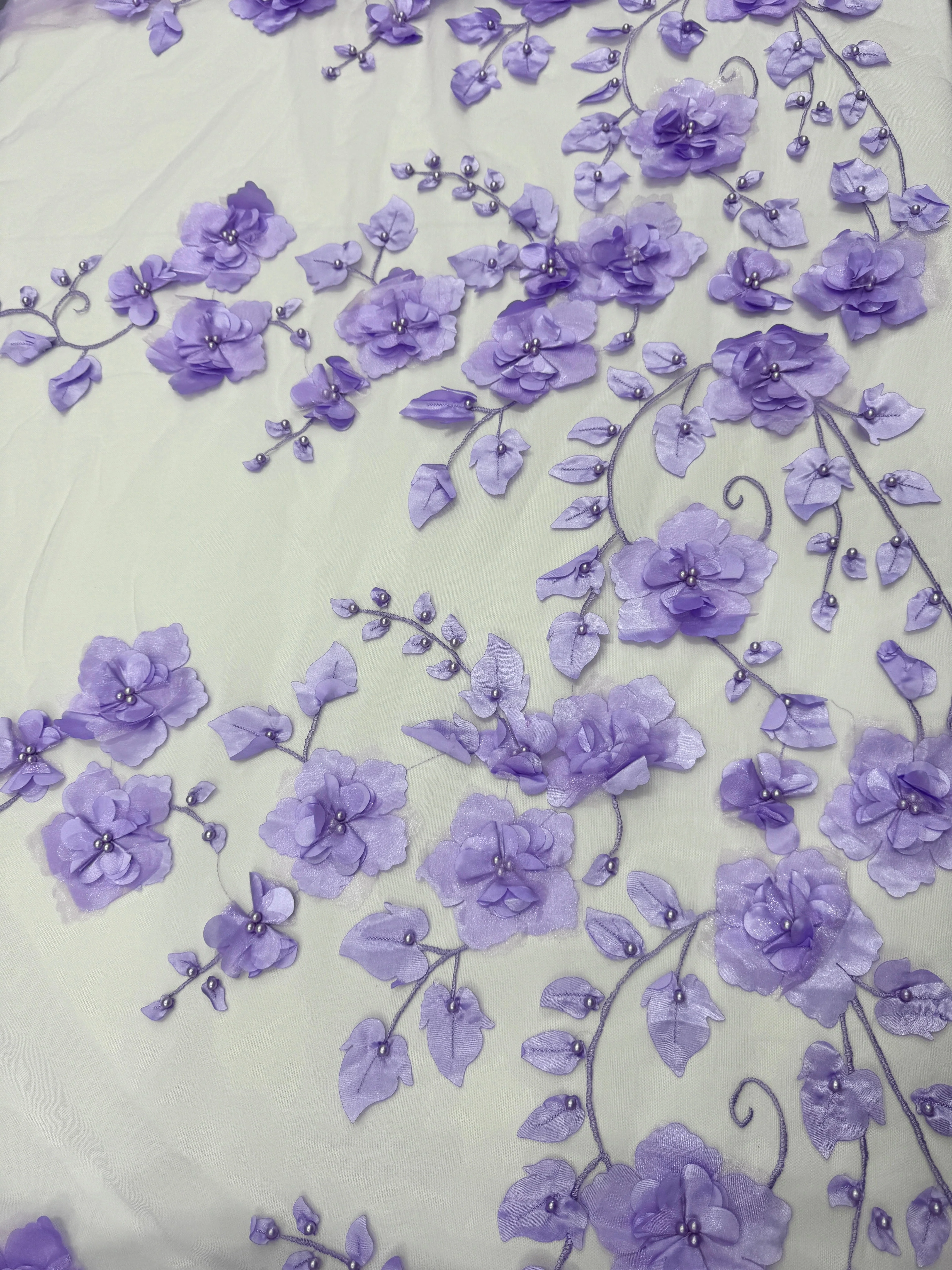 Lavender 3D Flower Beaded Lace Mesh - Image 9