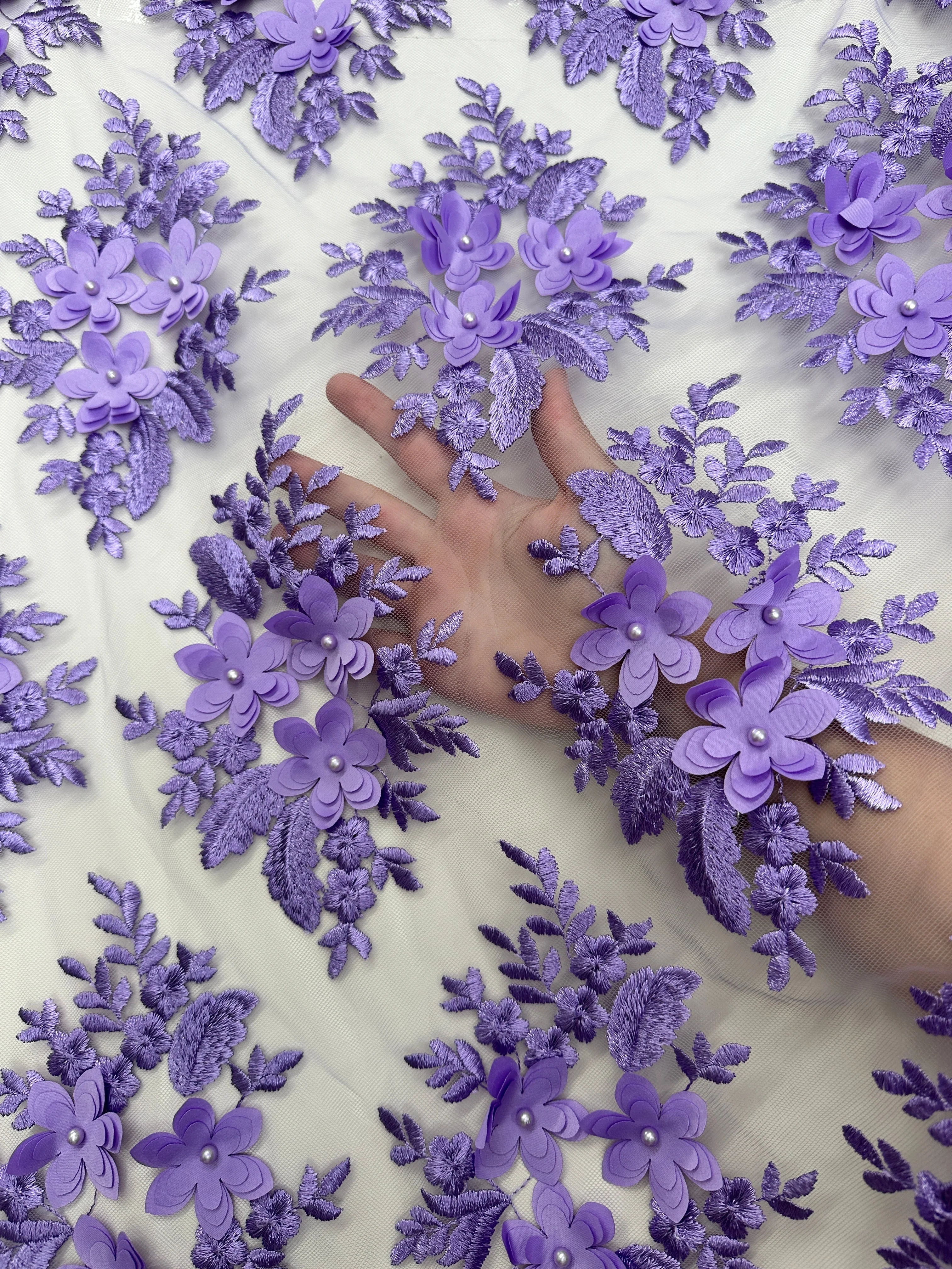 Lavender 3D Flower Scalloped Mesh Lace