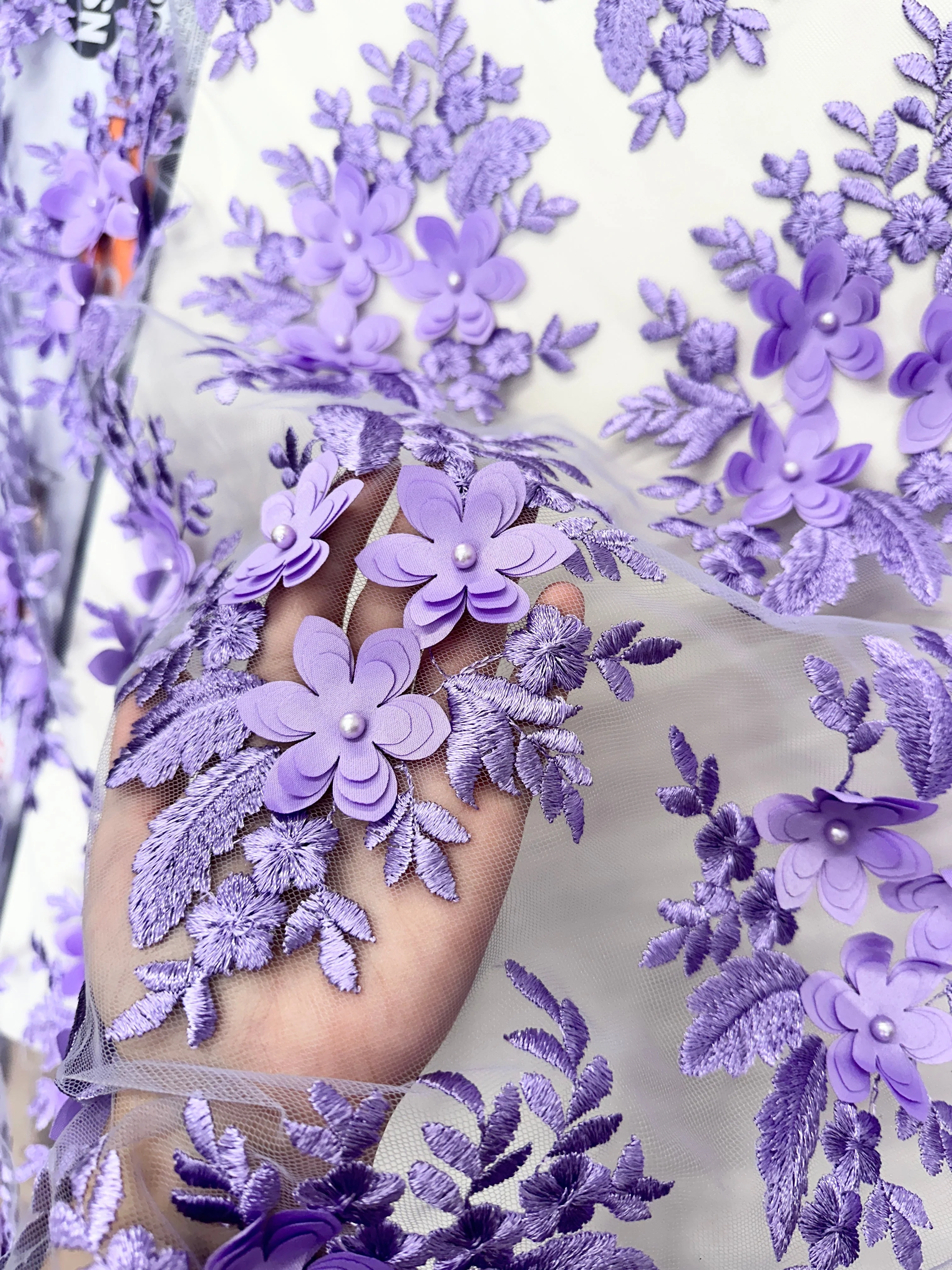 Lavender 3D Flower Scalloped Mesh Lace - Image 10