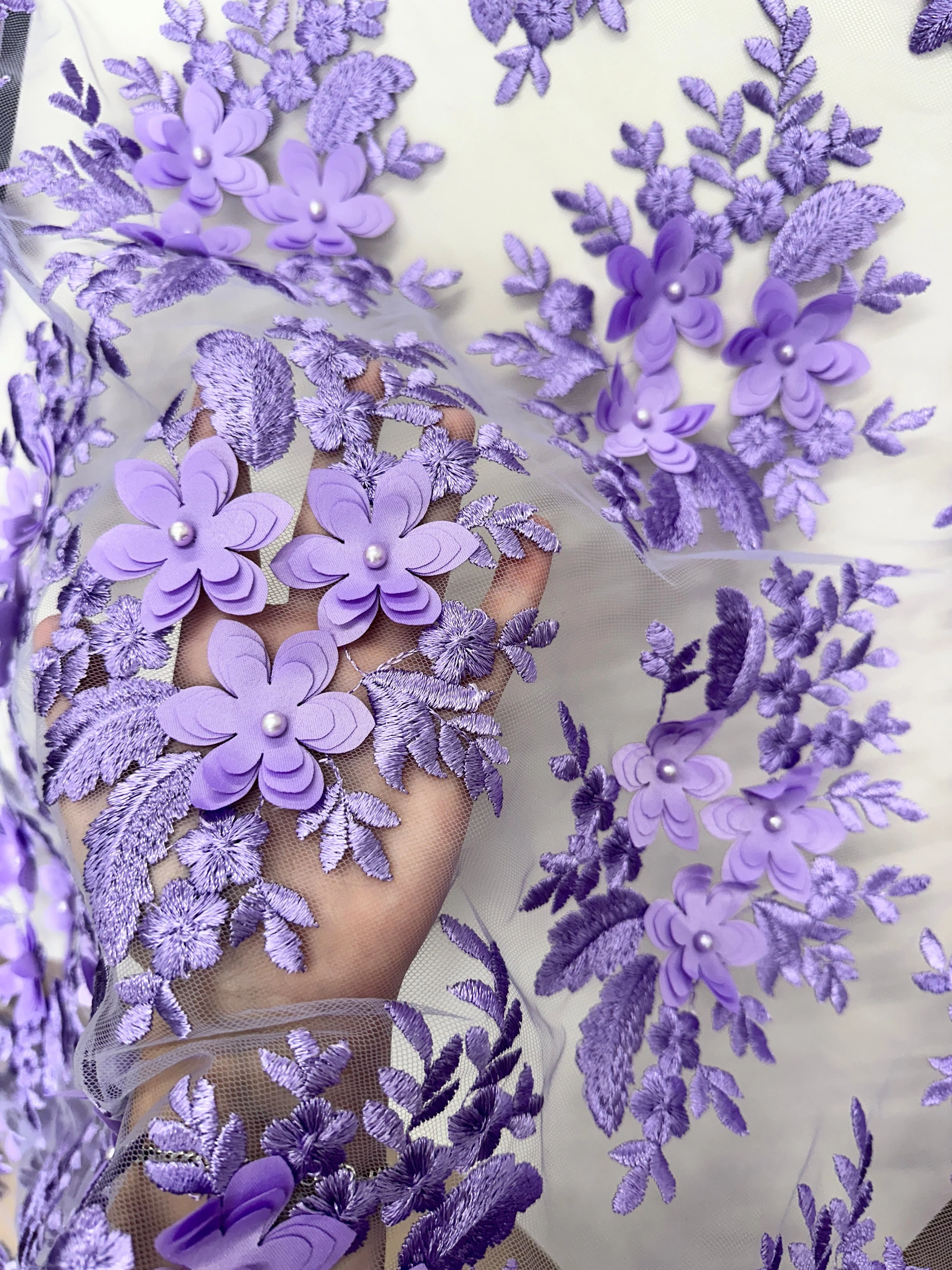 Lavender 3D Flower Scalloped Mesh Lace - Image 2