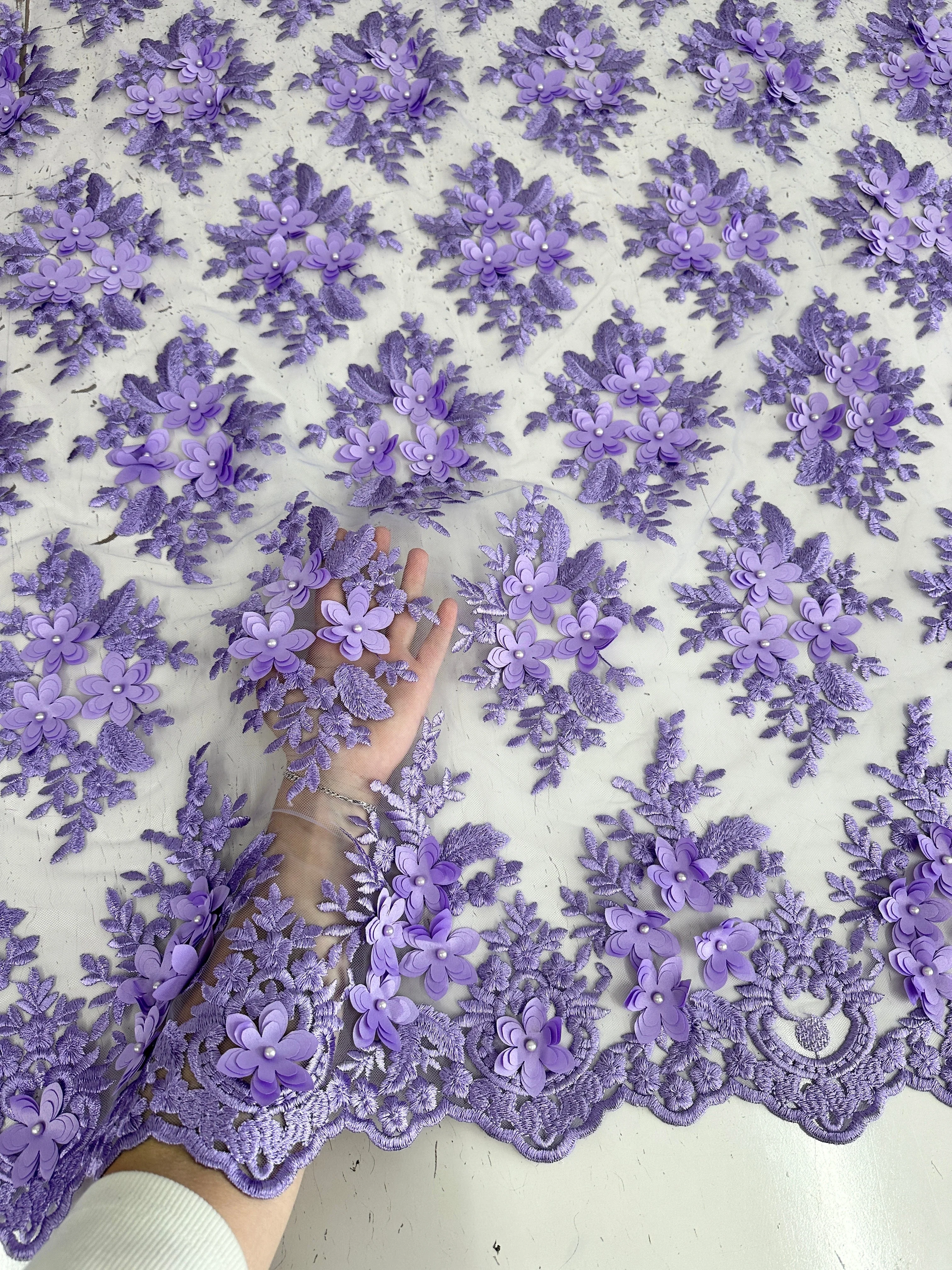 Lavender 3D Flower Scalloped Mesh Lace - Image 4