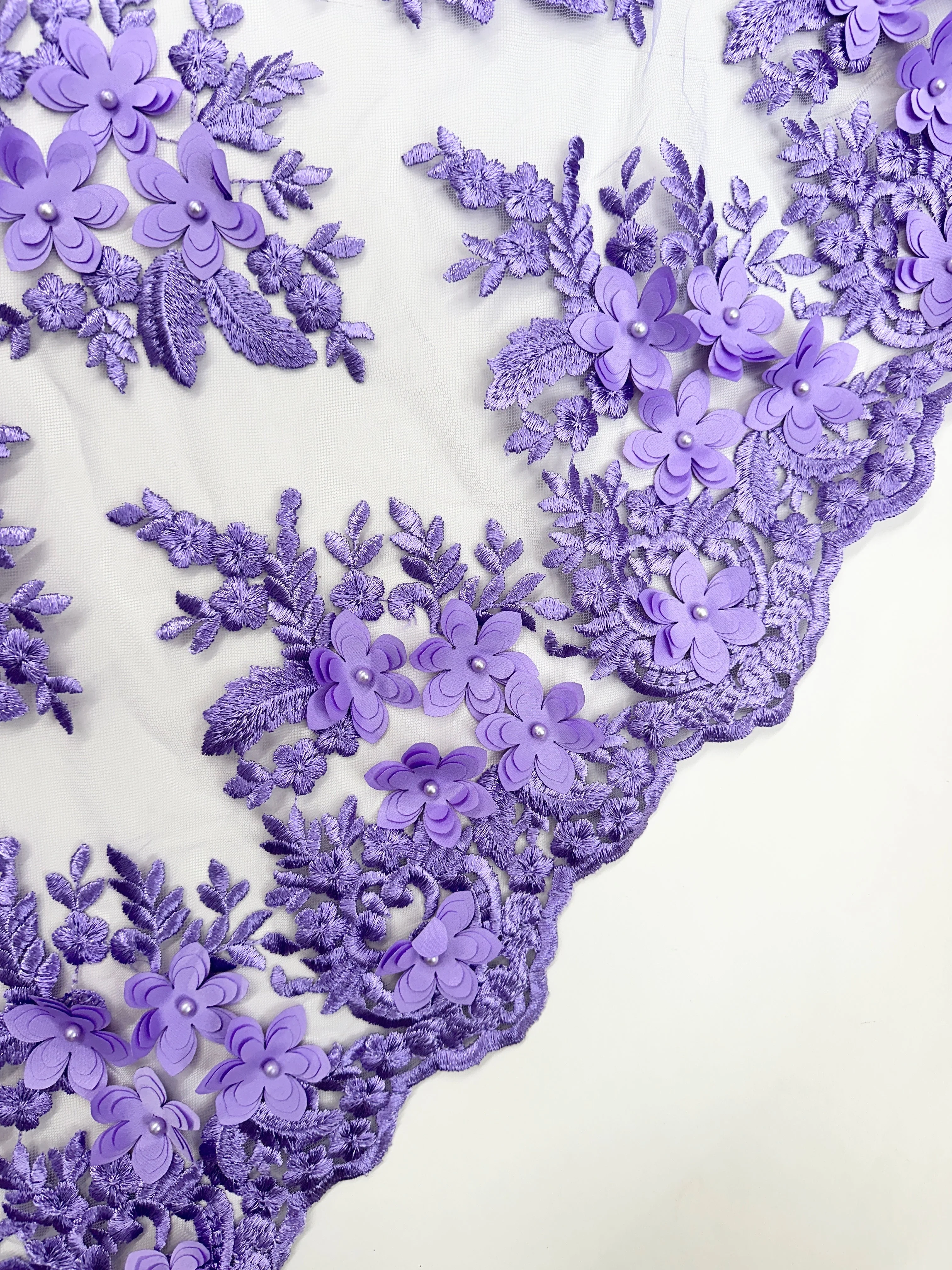 Lavender 3D Flower Scalloped Mesh Lace - Image 5