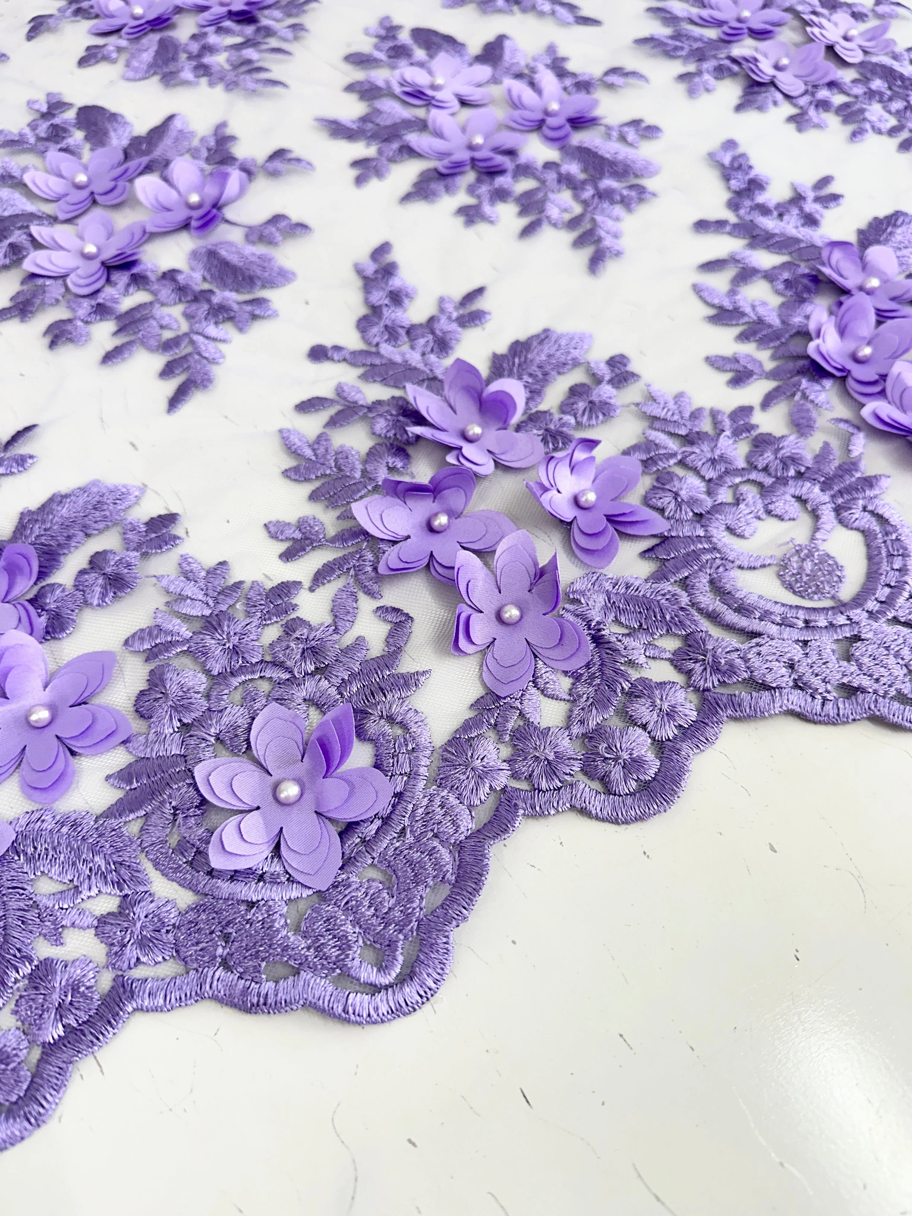 Lavender 3D Flower Scalloped Mesh Lace - Image 6