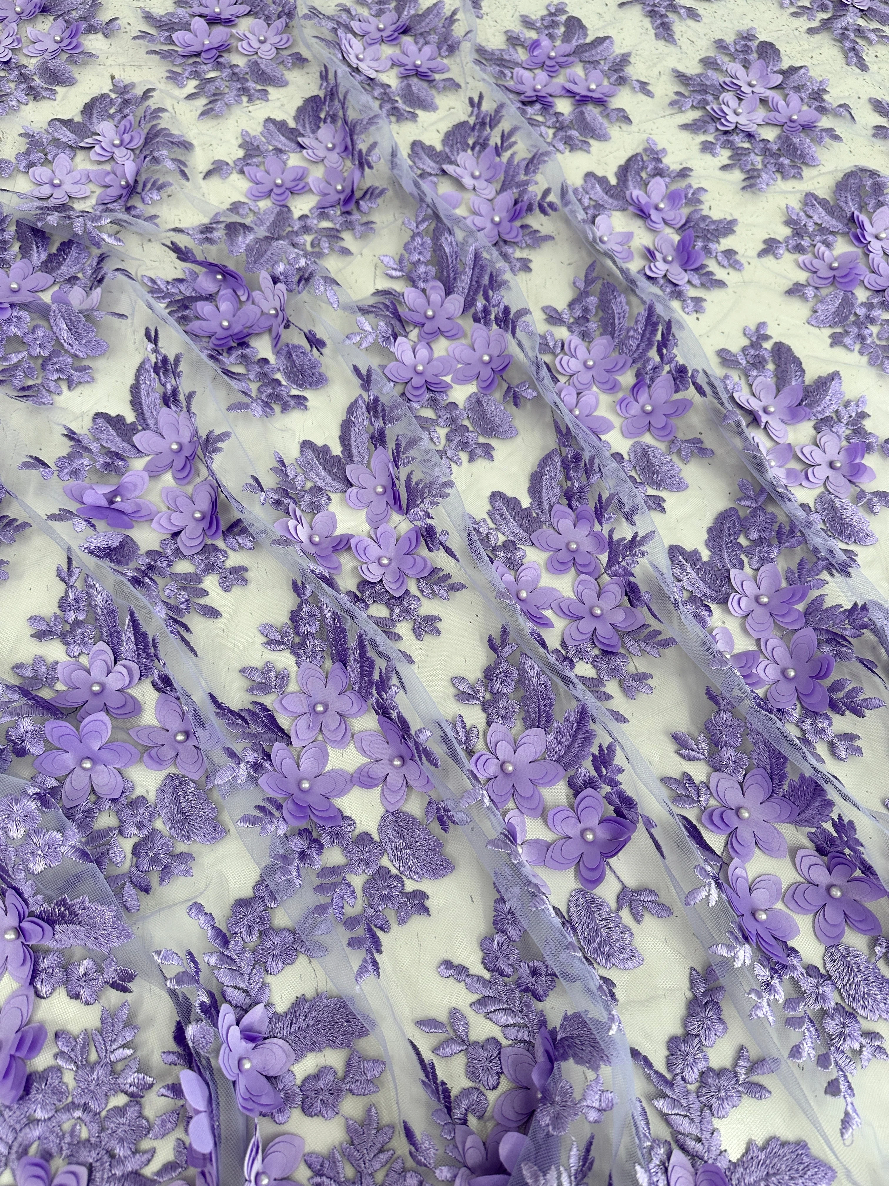 Lavender 3D Flower Scalloped Mesh Lace - Image 7