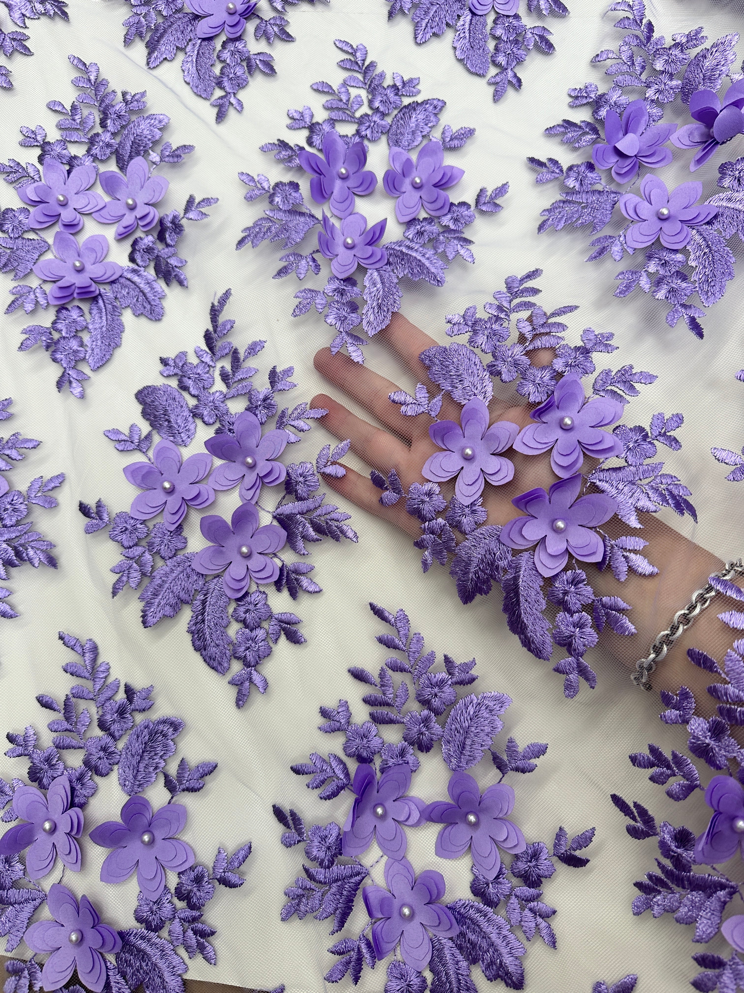 Lavender 3D Flower Scalloped Mesh Lace - Image 8