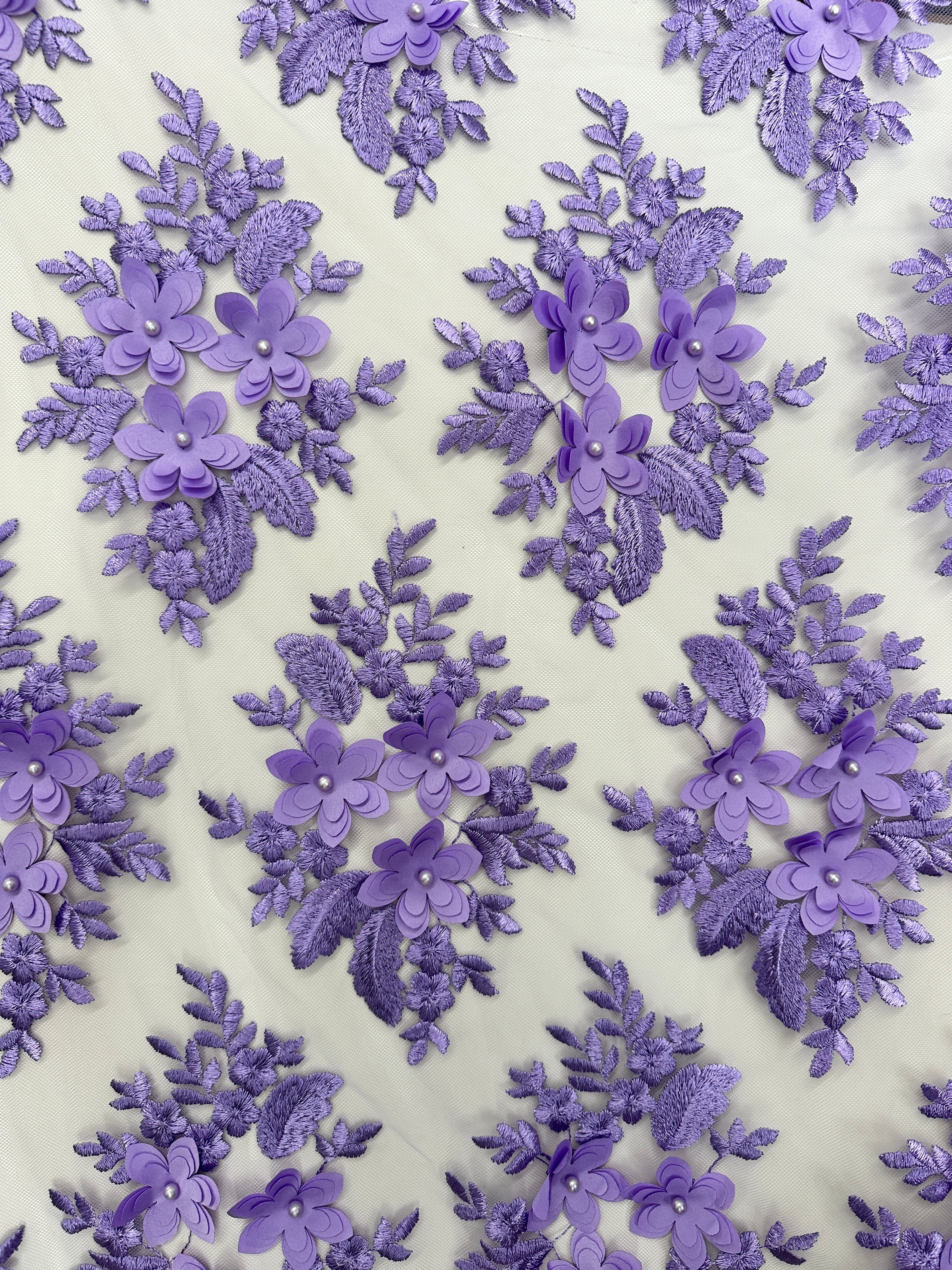 Lavender 3D Flower Scalloped Mesh Lace - Image 9