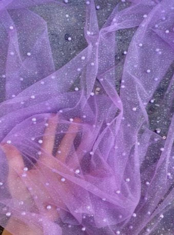 Lilac Pearl Beaded Glittery Mesh/Tulle - Image 2