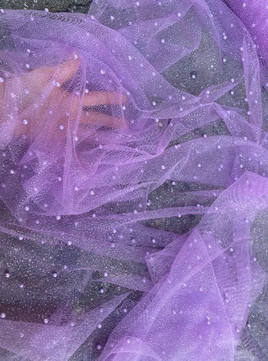 Lilac Pearl Beaded Glittery Mesh/Tulle - Image 3