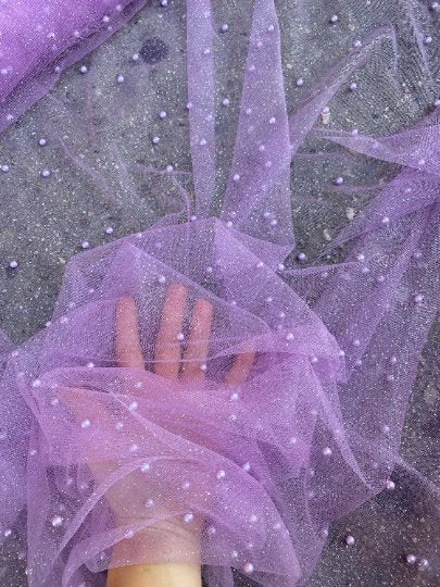 Lilac Pearl Beaded Glittery Mesh/Tulle - Image 4