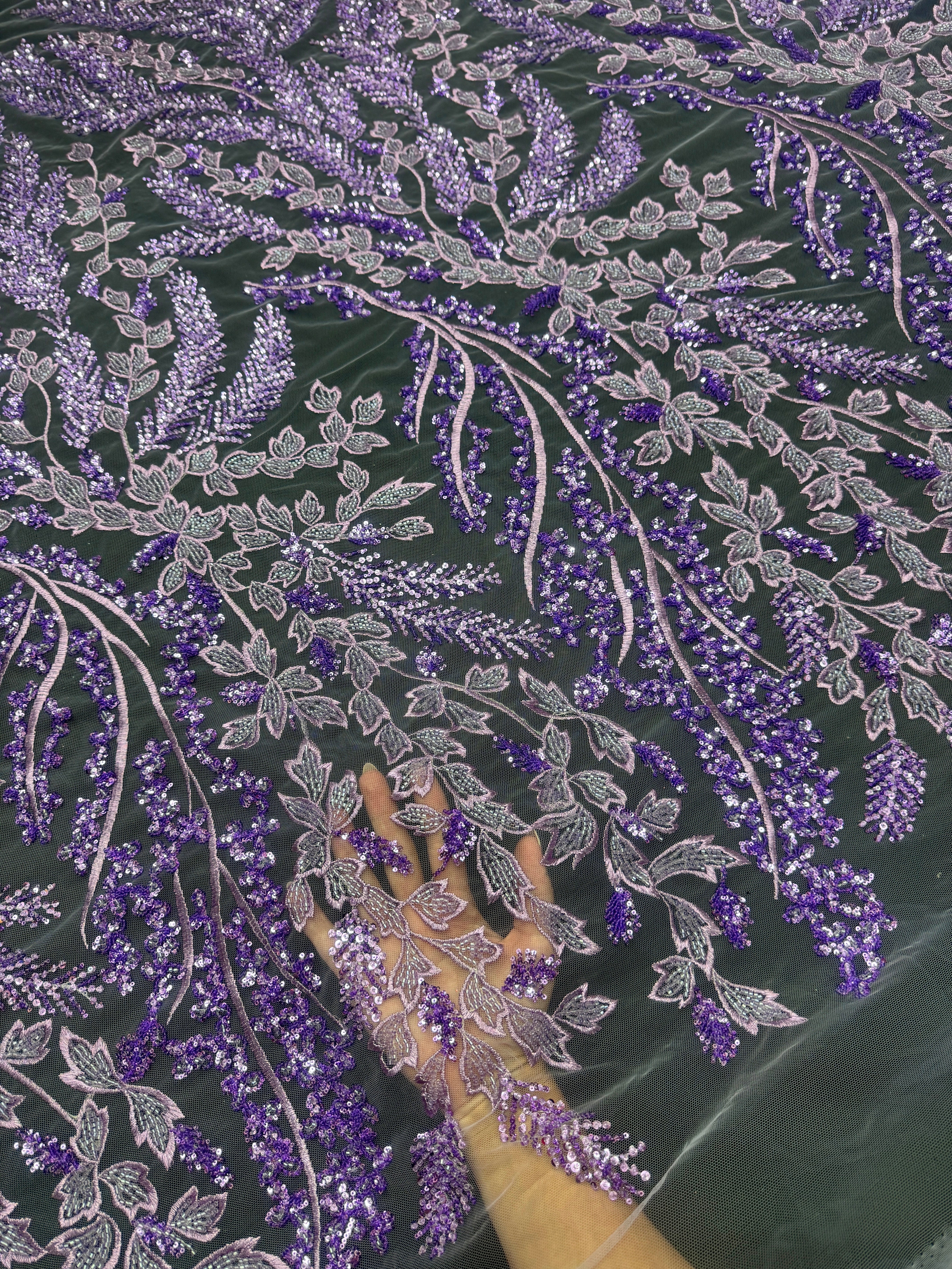 Lavender Leaves Beaded Embroidered Lace - Image 10