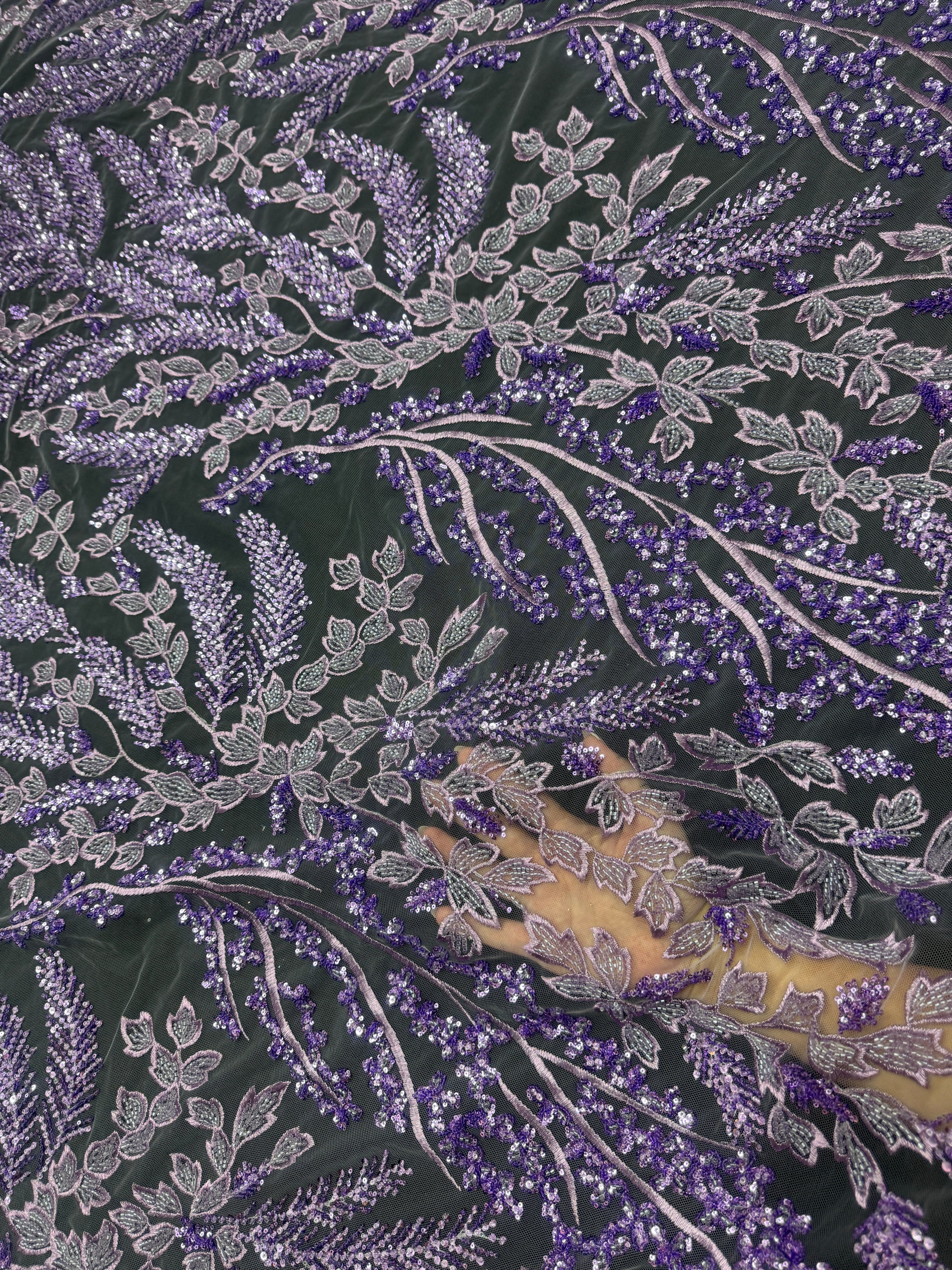 Lavender Leaves Beaded Embroidered Lace - Image 2