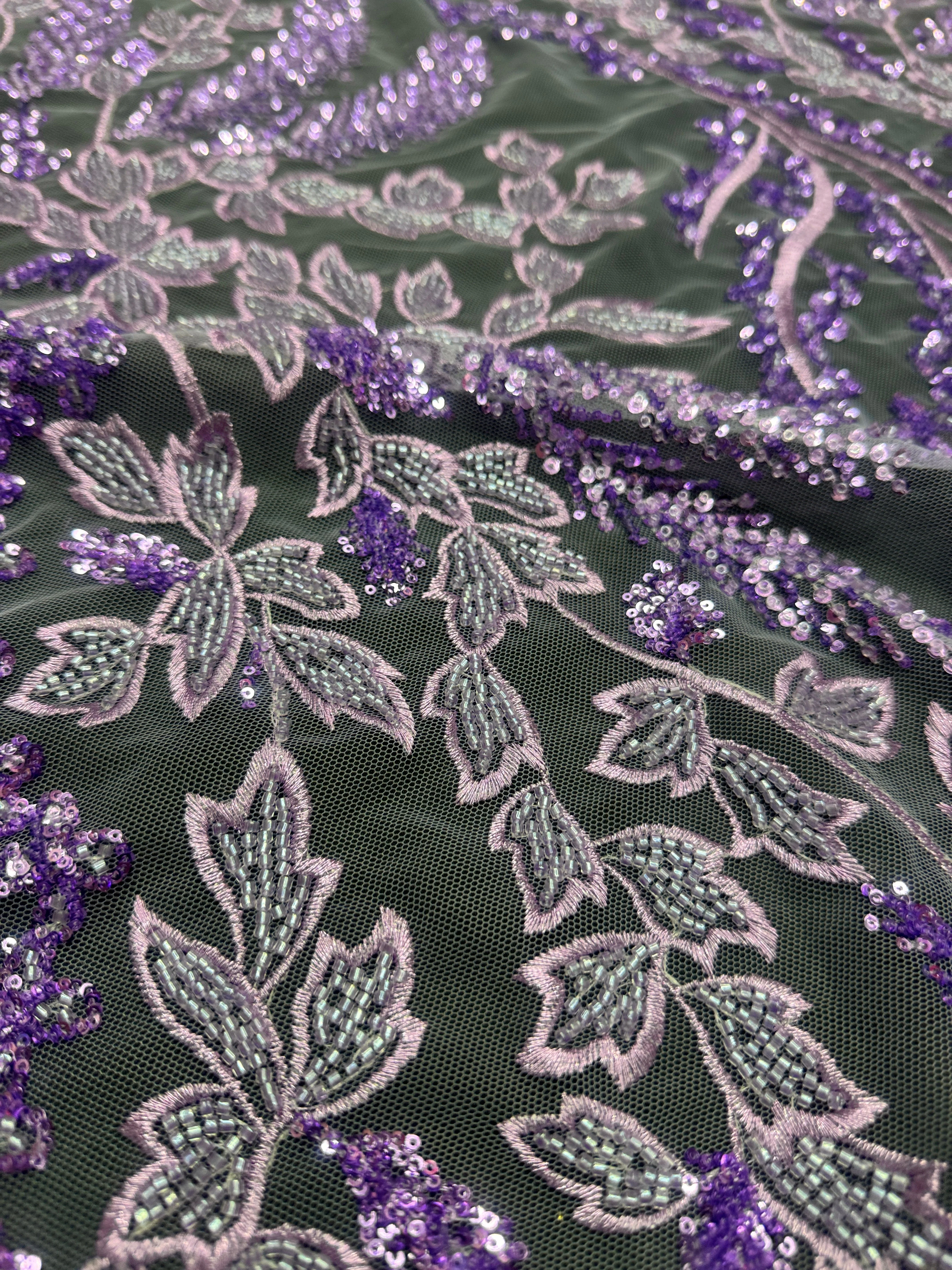 Lavender Leaves Beaded Embroidered Lace - Image 4