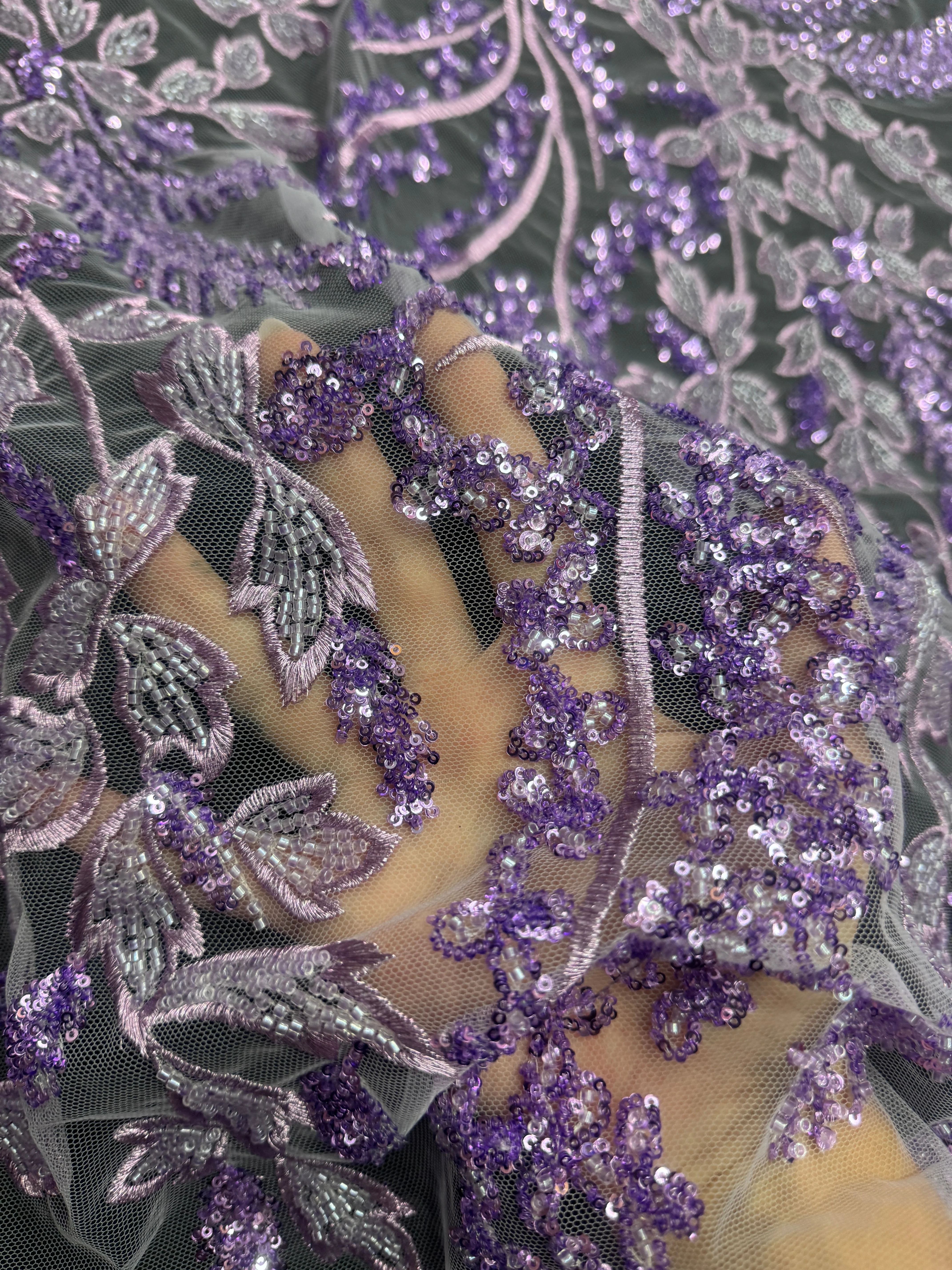 Lavender Leaves Beaded Embroidered Lace - Image 5